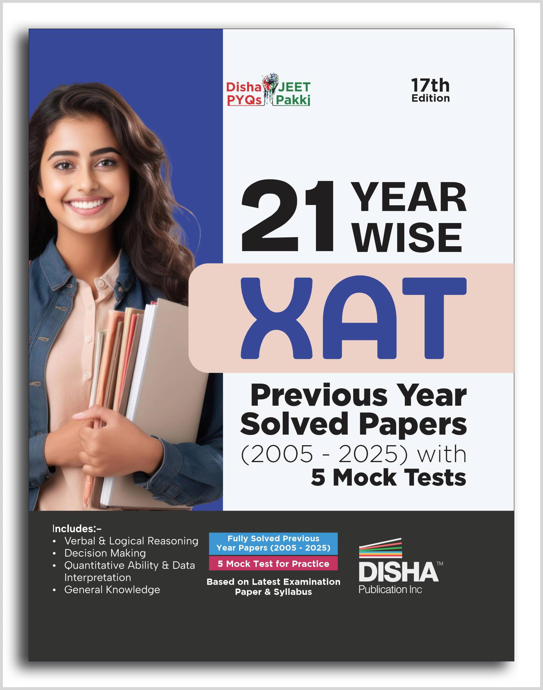 Disha 21 YearWise Xat Previous Year Solved Papers (2005  2025) With 5 Mock Tests 17Th Edition | Pyqs Question Bank | Essays, Q