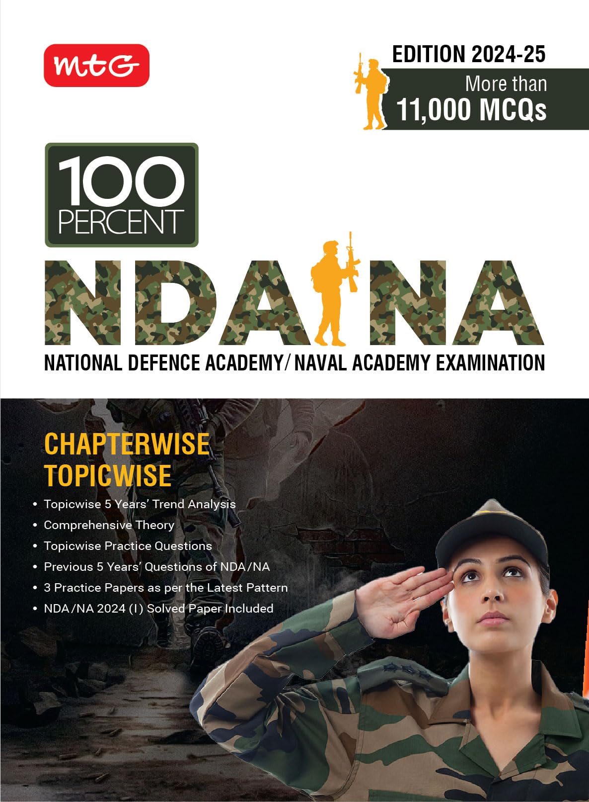 MTG 100 Percent NDANA Previous 5 Years Chapterwise Topicwise Solved Papers (NDA/NA PYQ Book) For 202425 Exam | Comprehensive T