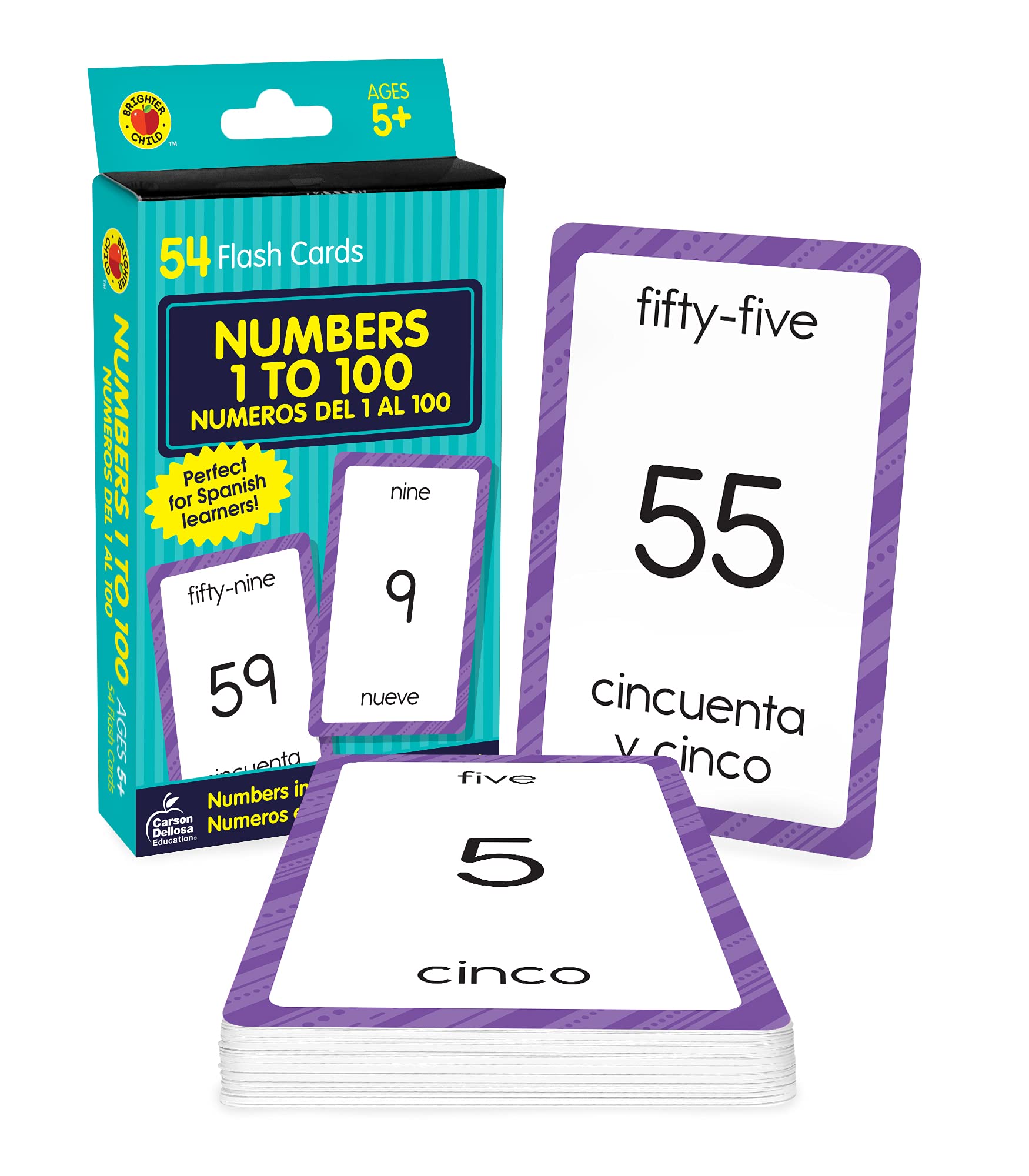 Carson Dellosa Spanish Flash Cards for Kids 8+, Bilingual English and Spanish 1100 Number Flash Cards, Kindergarten, 1st Grade,