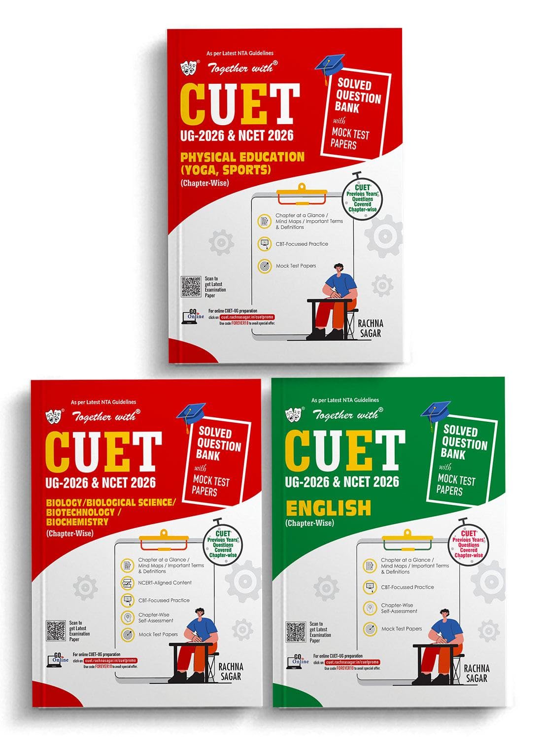 Together with CUET UG & NCET 2026 Question Banks for CBT | Combo Set of 3 Books Physical Education (Yoga/Sports), Biology & Engl