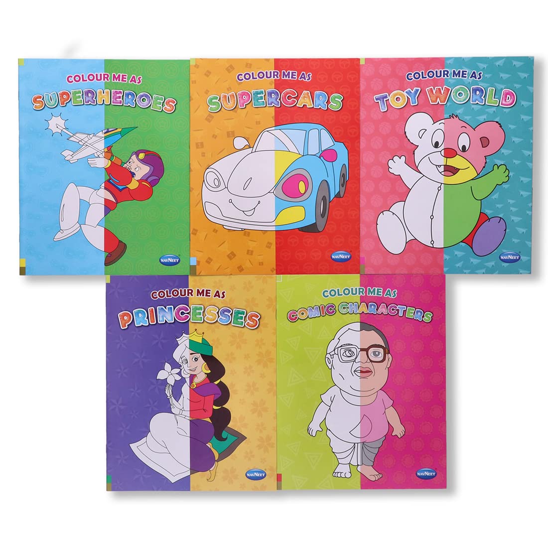 Navneet Colour Me As Series Super Heroes, Super Cars, Toy World, Princesses And Comic Character