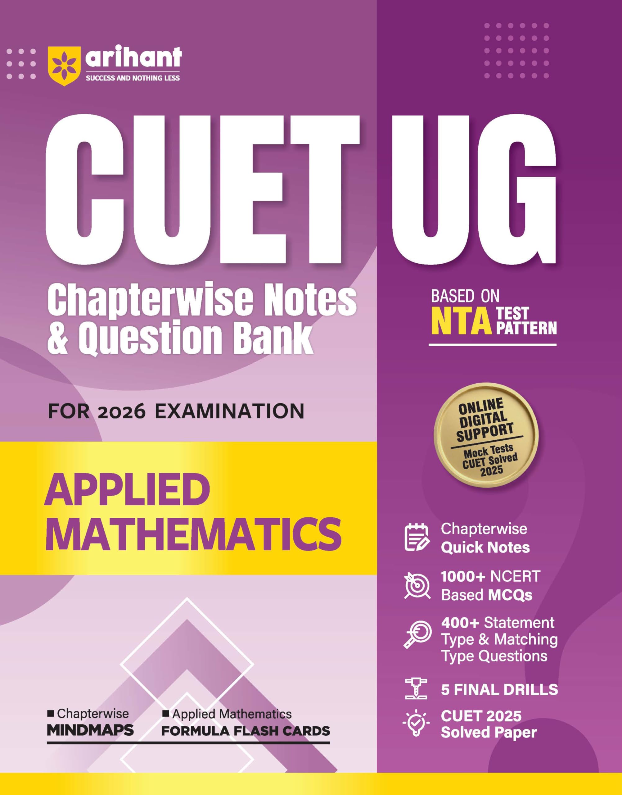 Arihant Cuet Ug 2026 Applied Mathematics Chapterwise Notes & Question Bank | Based On Nta Test Pattern | 1000+ NcertBased Mcqs,