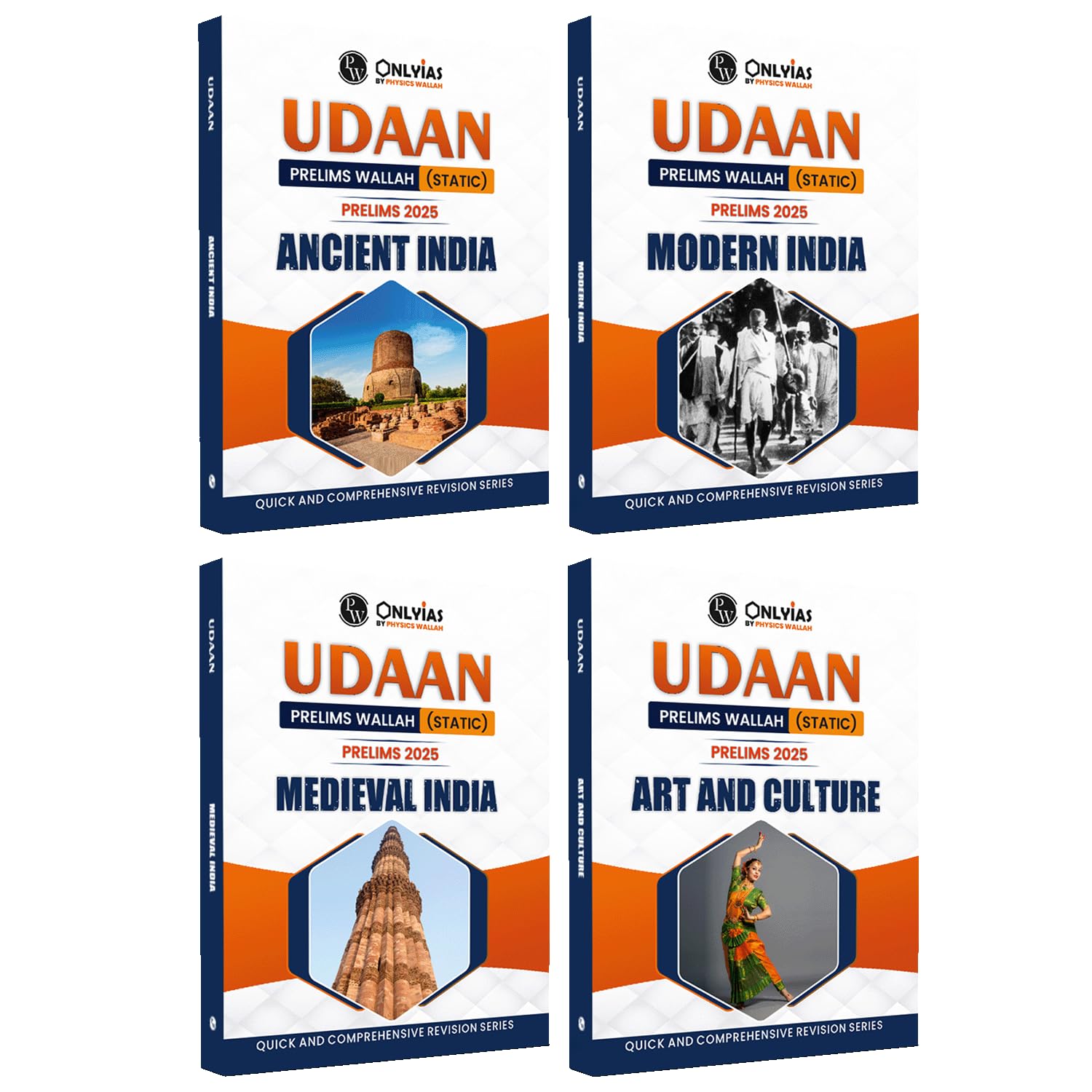 PW UDAAN (Prelims Wallah Static) Modern India, Ancient India, Medieval India, Art and Culture Combo Set of 4 Books For 2025 Exam