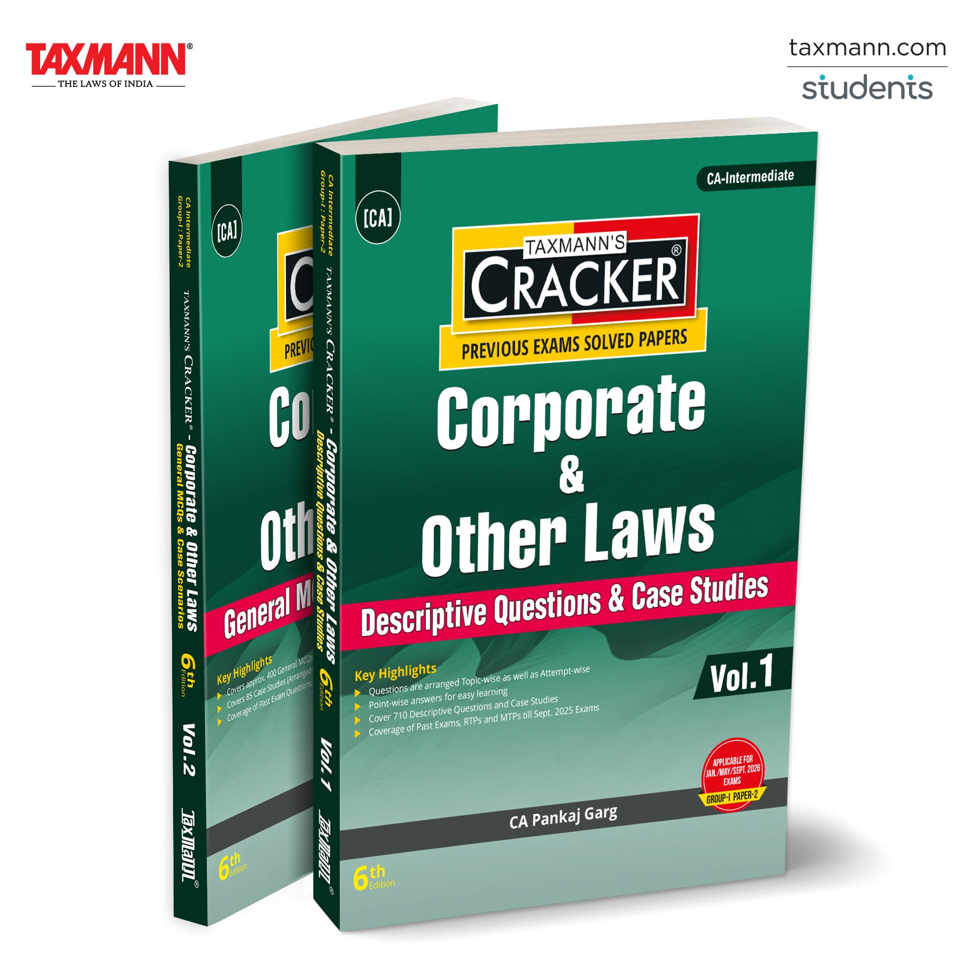 Taxmanns CRACKER for Corporate & Other Laws (Paper 2 | Law)  Twovolume Set Offering 710 Descriptive Questions | 400+ MCQs | 