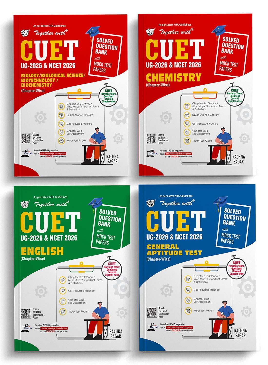 Together with CUET UG 2026 Question Banks | Combo Set of 4 Books Biology, Chemistry, English, General Test Chapterwise Question