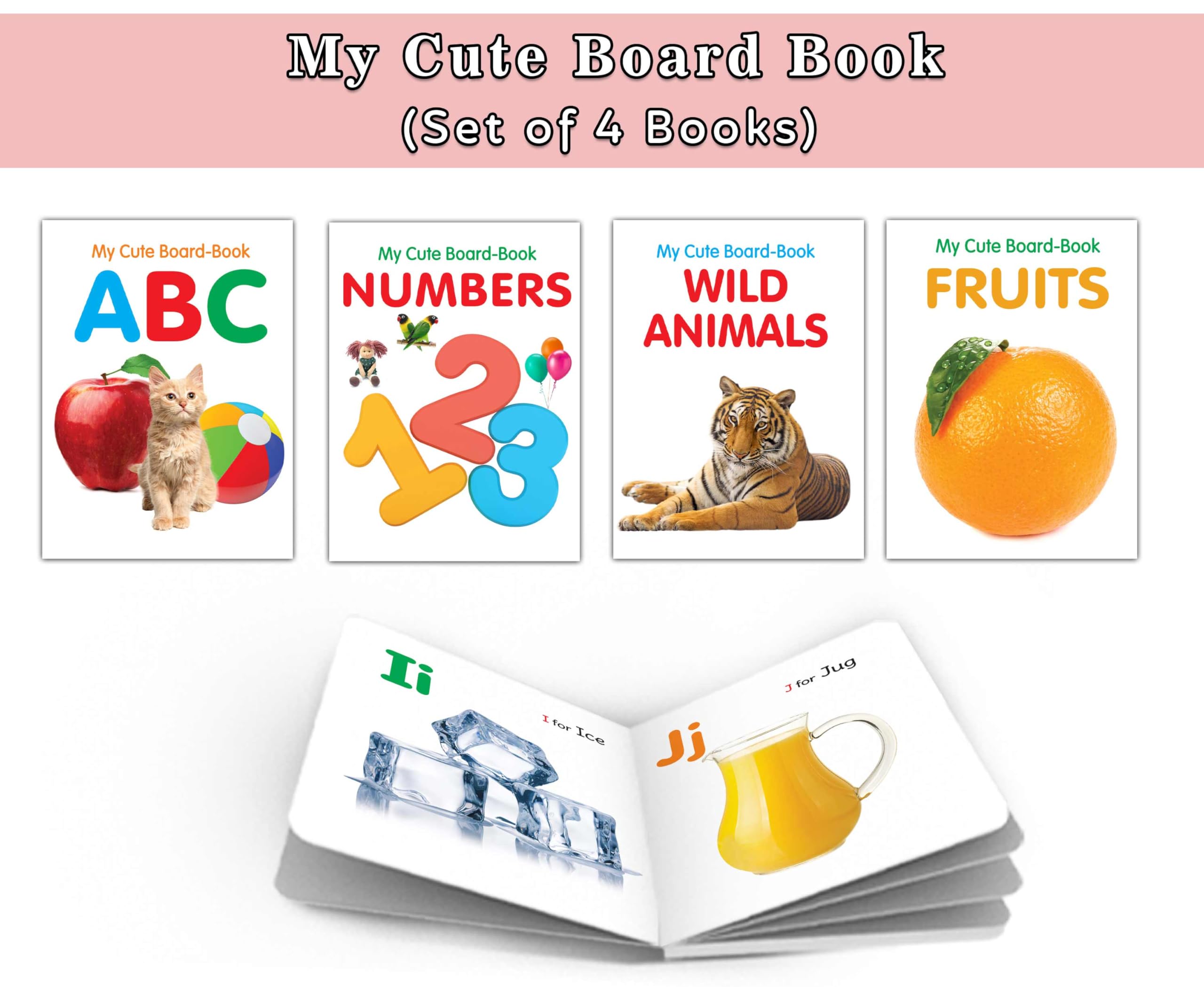 Baby board books collection  ABC, Wild Animals Fruits and Numbers : interactive board books for early learners, fun learning bo