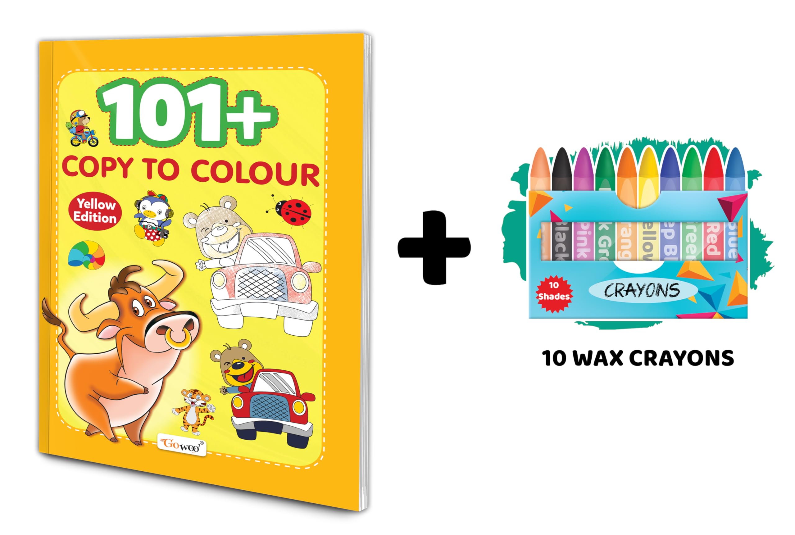 101+ Copy to Colour  Yellow Edition with 10 Wax Crayons : Creative Art Exploration for Kids, Educational Colouring for Toddler