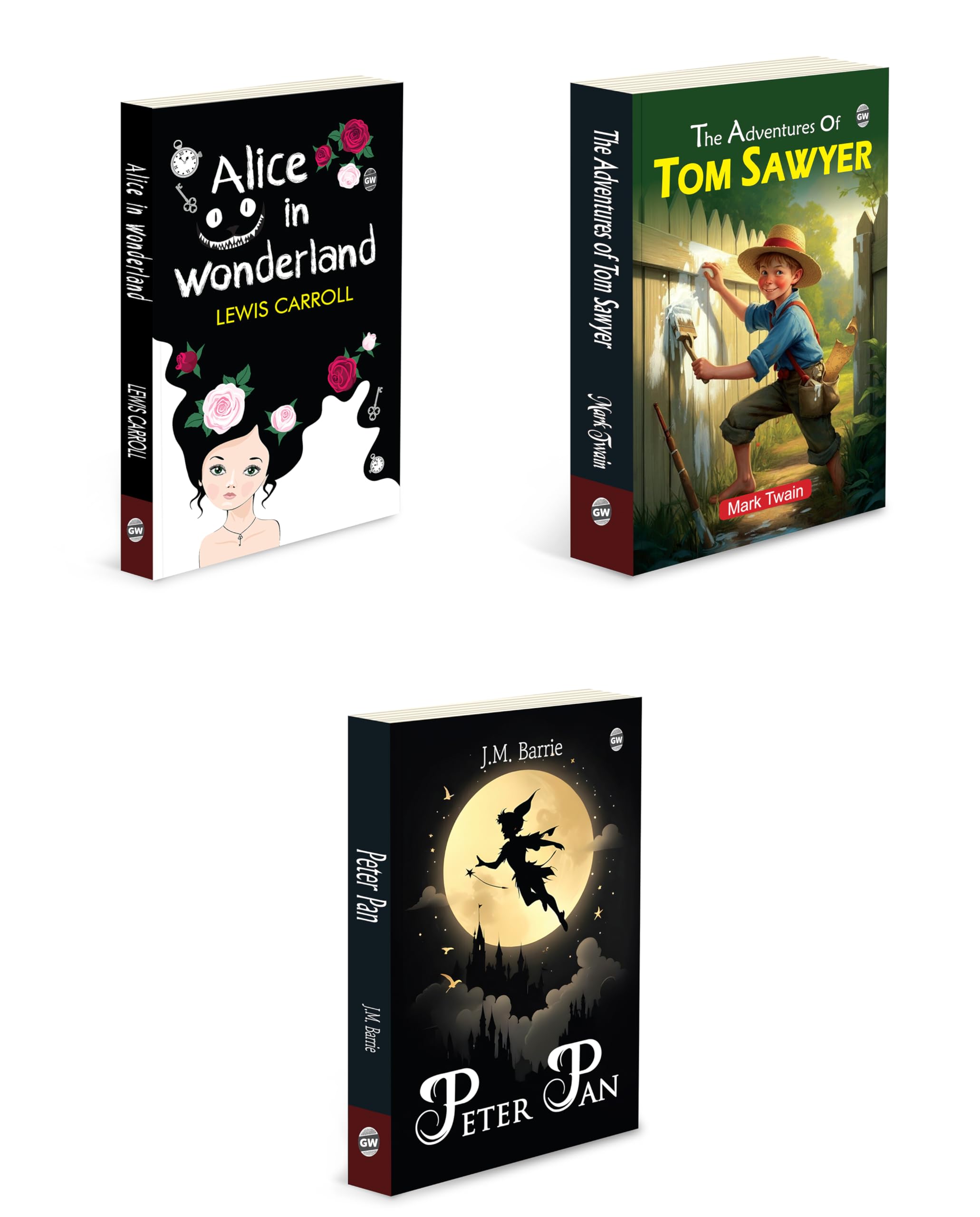 Alice in Wonderland, The Adventures of Tom Sawyer and Peter Pan : Mixed Bestseller Collection, all time favorite story pack, ma
