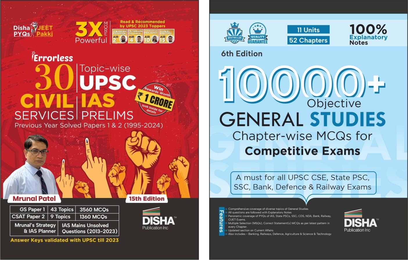 Disha Combo (Set Of 2 Books) DishaS Bestseller 30 Years Upsc Civil Services Ias Prelims Solved Papers With Objective 10000+ Ge