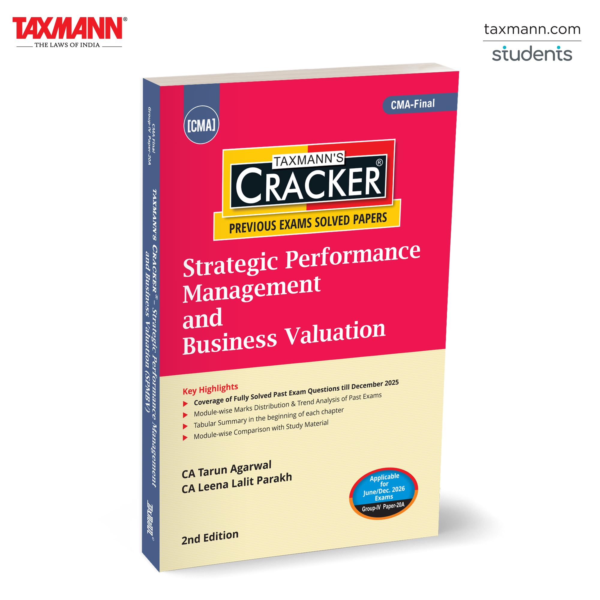 Taxmanns CRACKER for Strategic Performance Management and Business Valuation (Paper 20A | SPMBV)  Offering Solved Past Questi