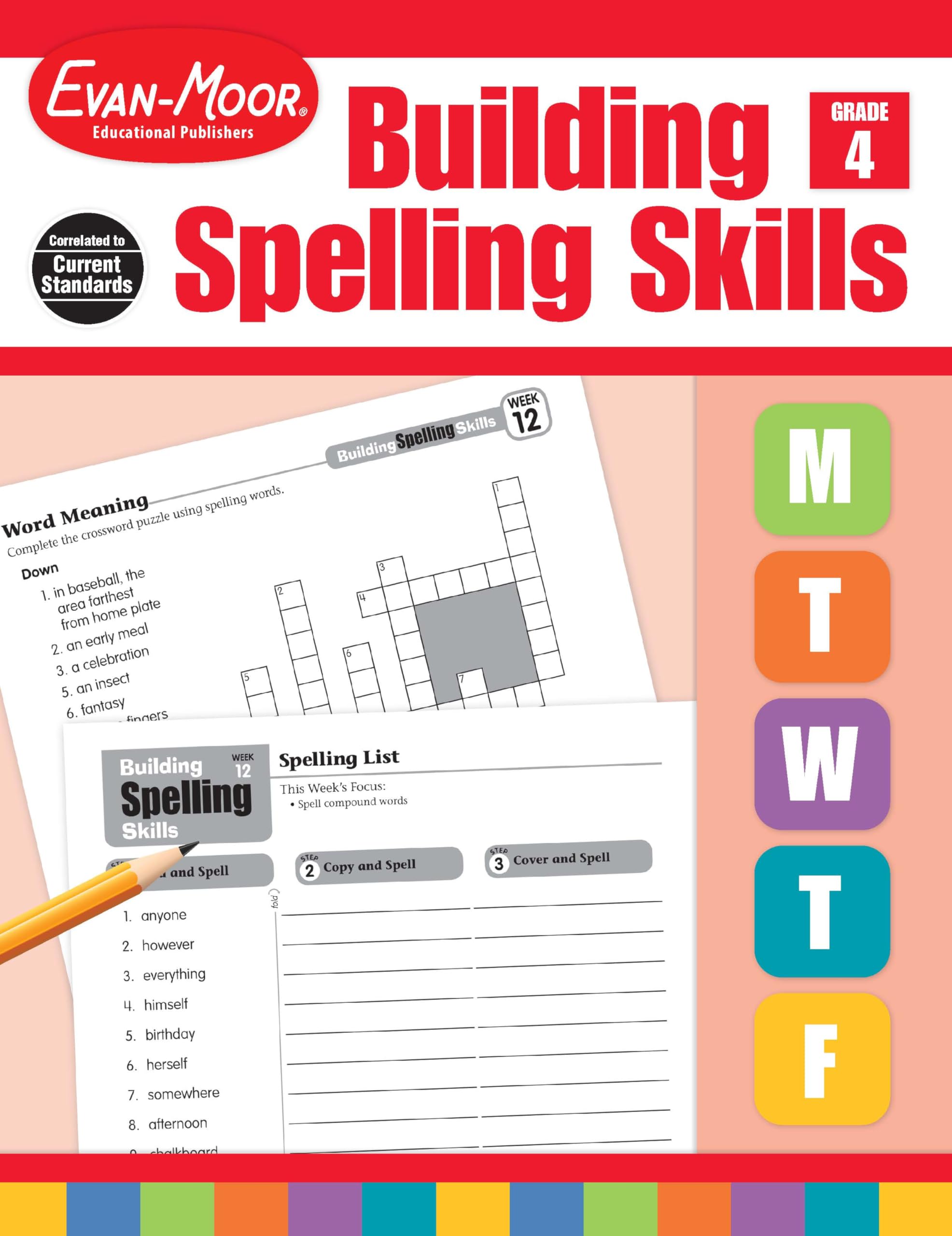 EvanMoor Building Spelling Skills, Grade 4  Homeschooling & Classroom Resource Workbook, Reproducible Worksheets, Teaching Edi