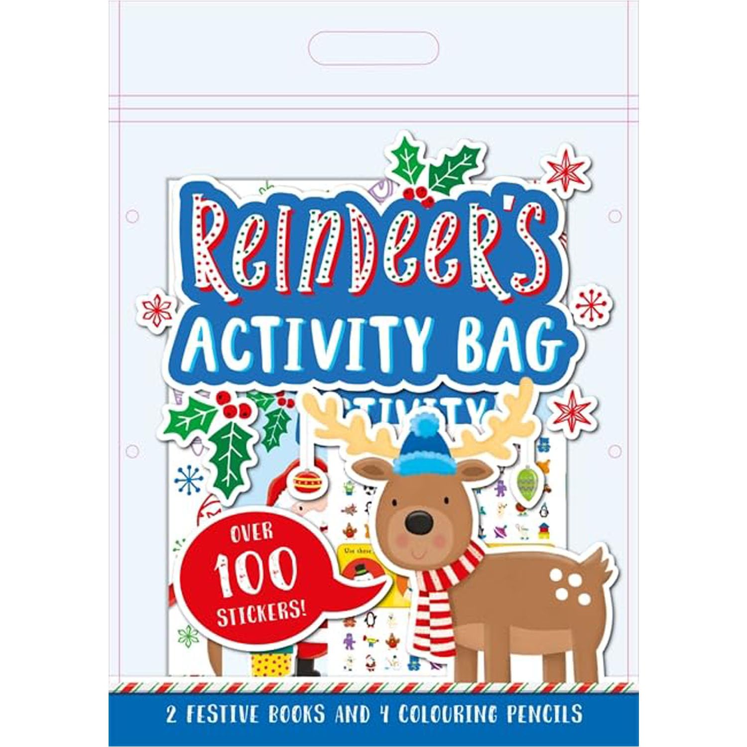 Reindeers Activity Bag | Festive Books with Colouring Pencils and Stickers | For Christmas Gift