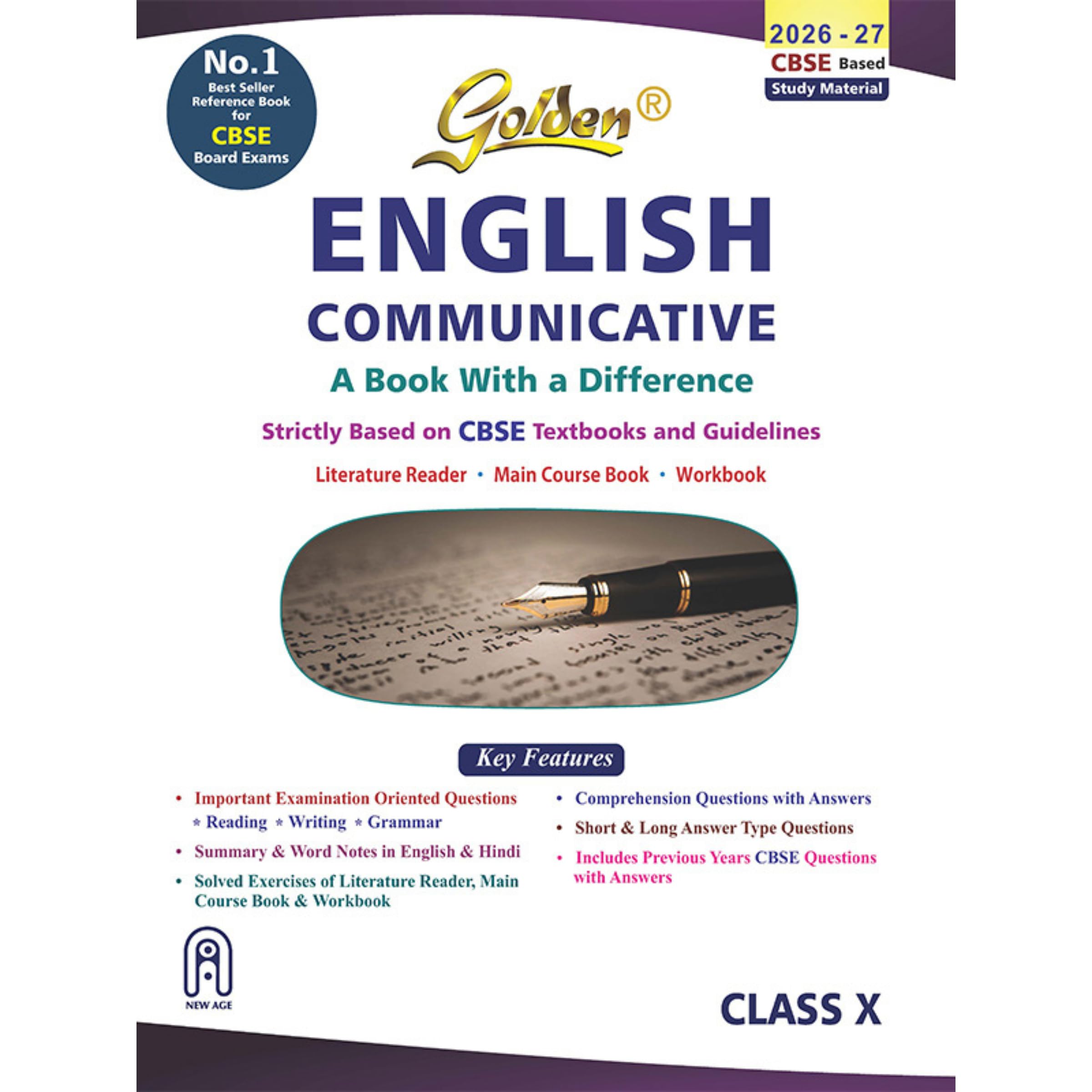 Golden English Communicative Based on New NCERT for Class10 Textbooks For CBSE 2027 Board Exams includes Objective Type Questio