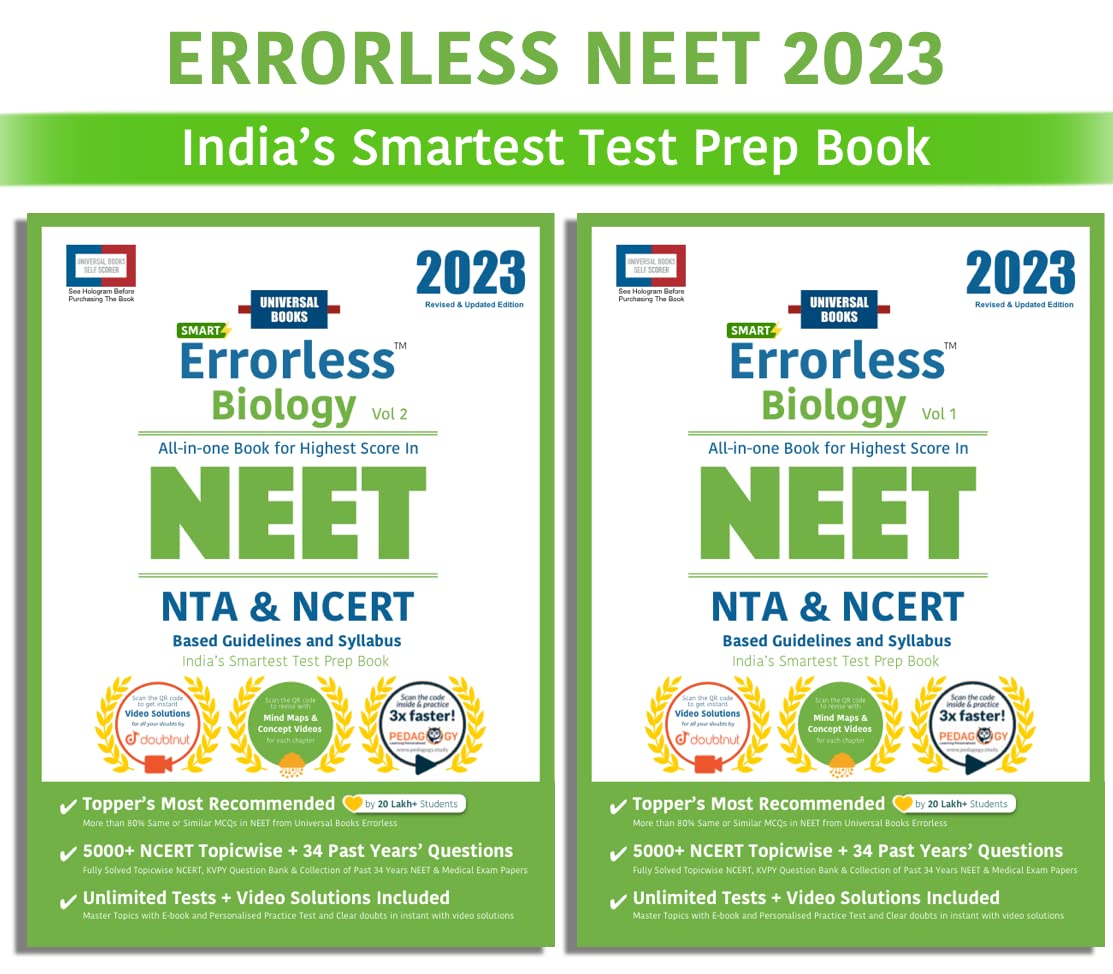 Smart Errorless Biology NEET 2023  (Vol 1 & 2) | NCERT Based | Indias Smartest Test Prep Book | Video Concepts & Solutions | 