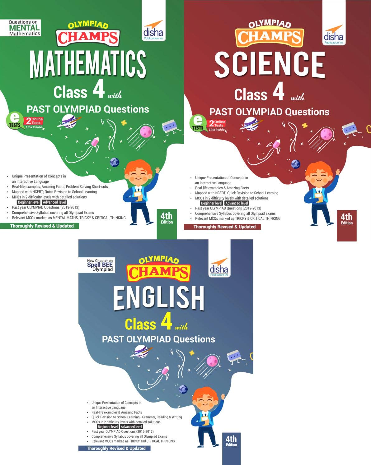 Olympiad Champs Science, Mathematics, English Class 4 With Past Questions 4Th Edition (Set Of 3 Books)