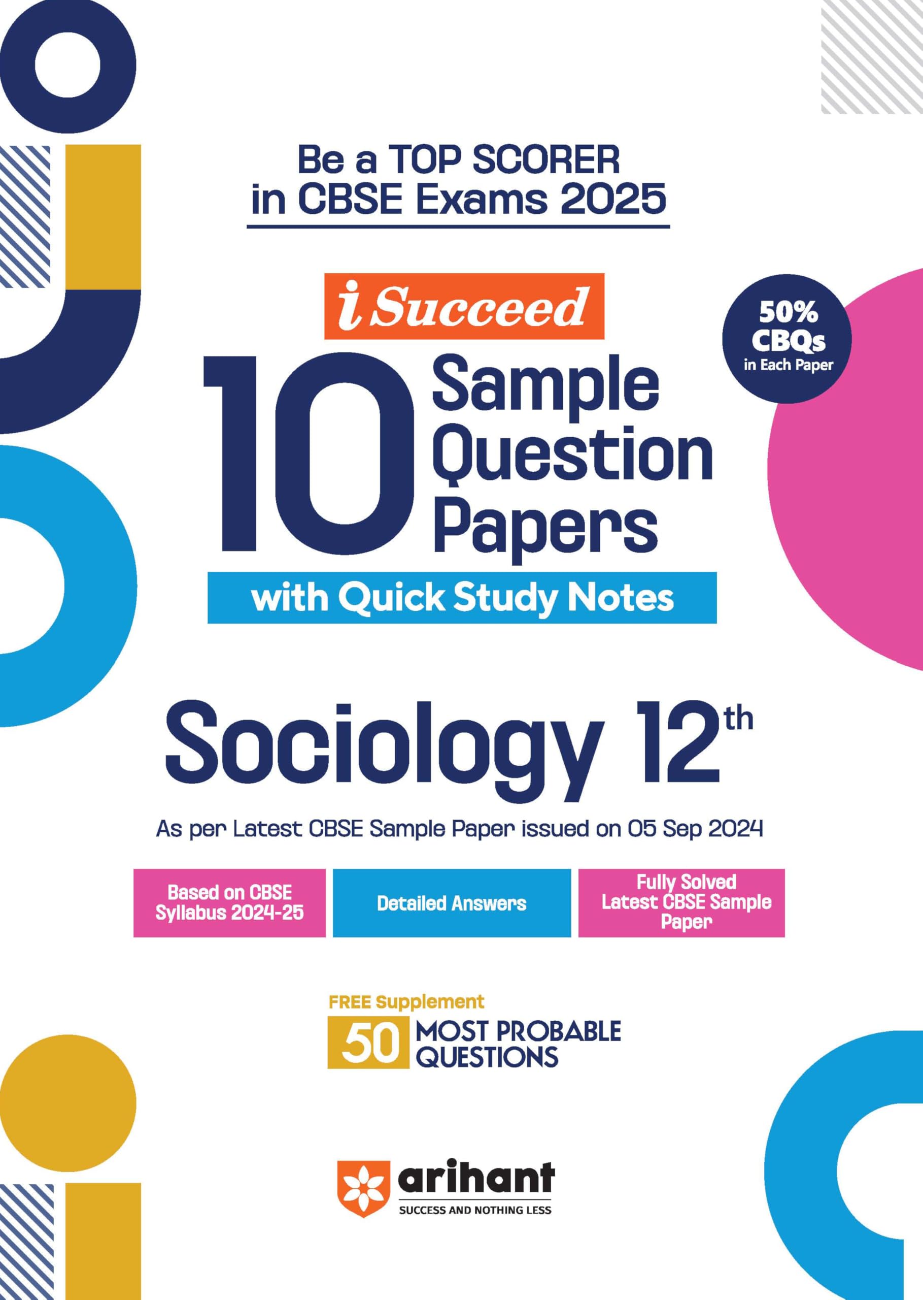 (OLD EDITION) Arihant i Succeed 10 Sample Question Papers for Sociology Class 12th