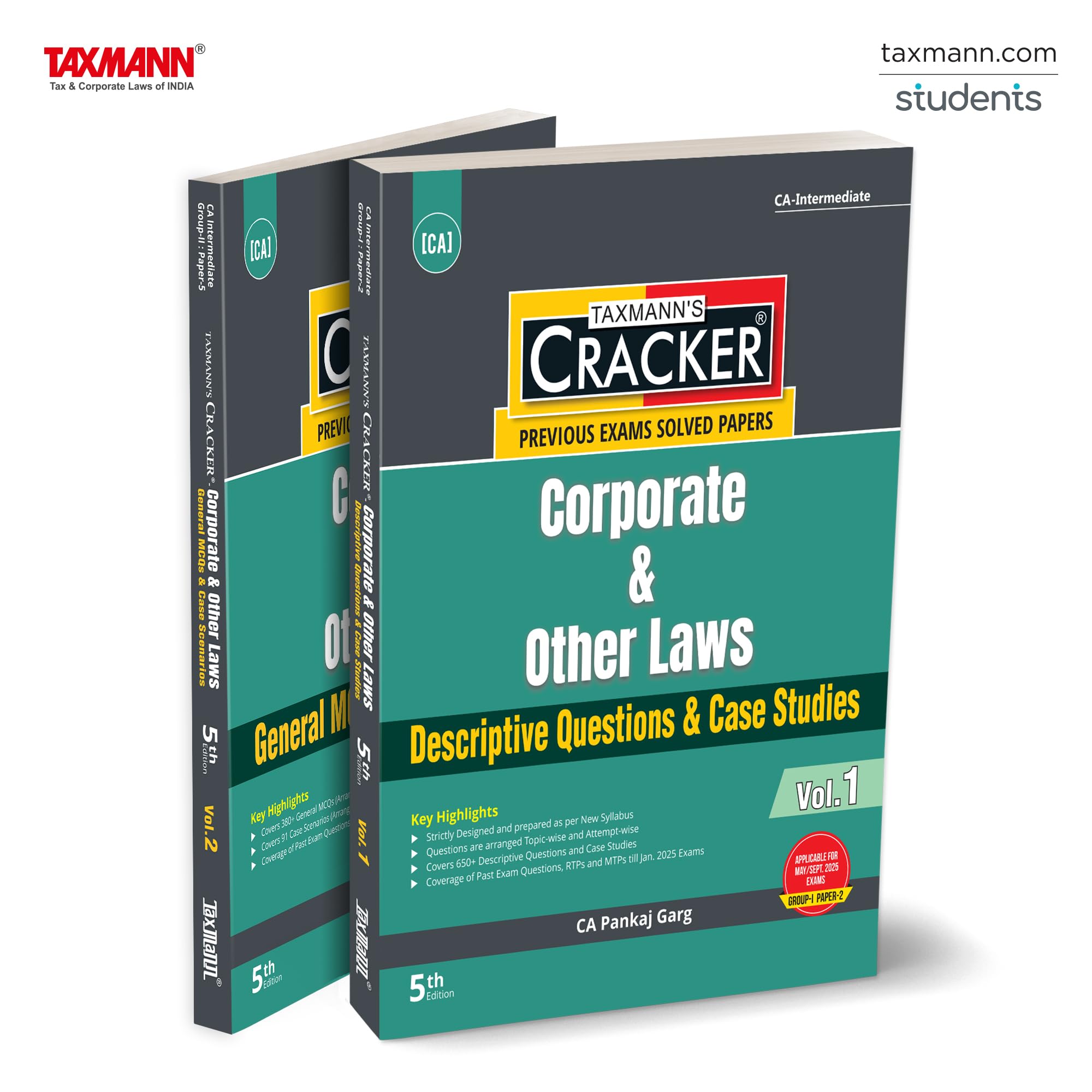 Taxmanns CRACKER for Corporate & Other Laws (Paper 2 | Law)  Twovolume Edition with (topic/attemptwise) past exam questions