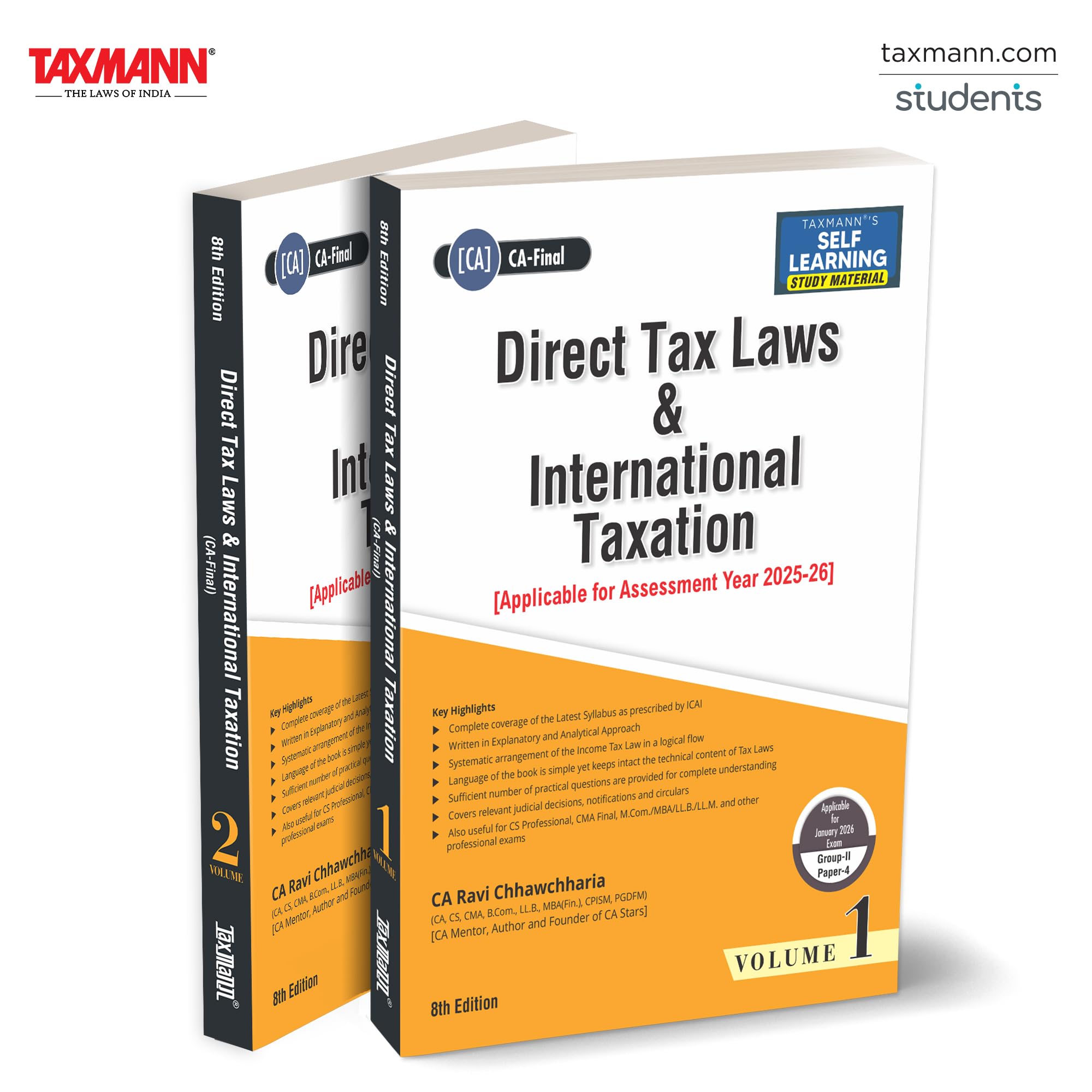 Taxmanns Direct Tax Laws & International Taxation | 2 Vols (Paper 4 | DT | A.Y. 202526)  Perfect balance b/w detailed studie