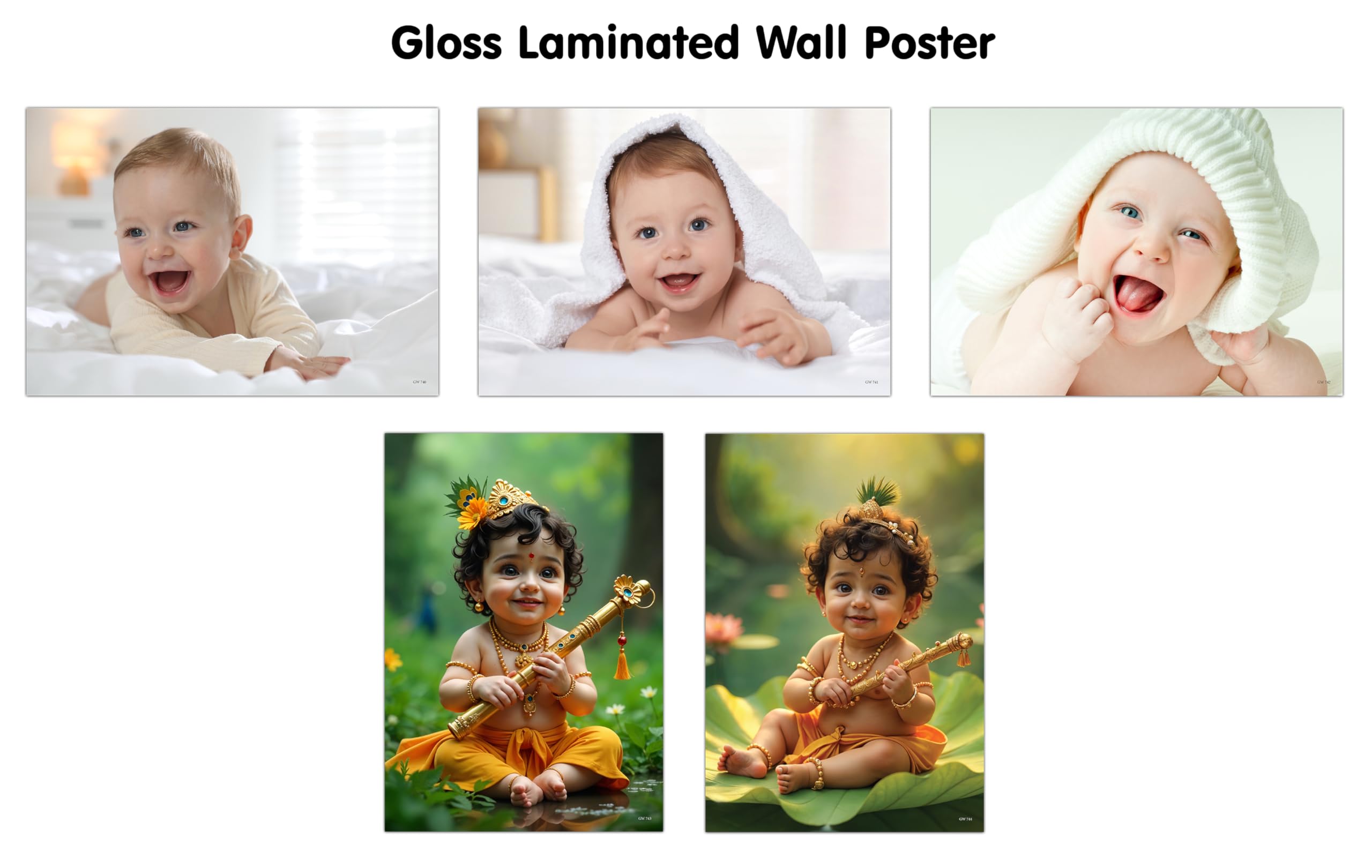 BABY POSTER  4, 5, 6 and KRISHNA BABY POSTER  1 and 2 (GLOSS LAMINATION) : baby emotions poster, Krishna poster for wall hang