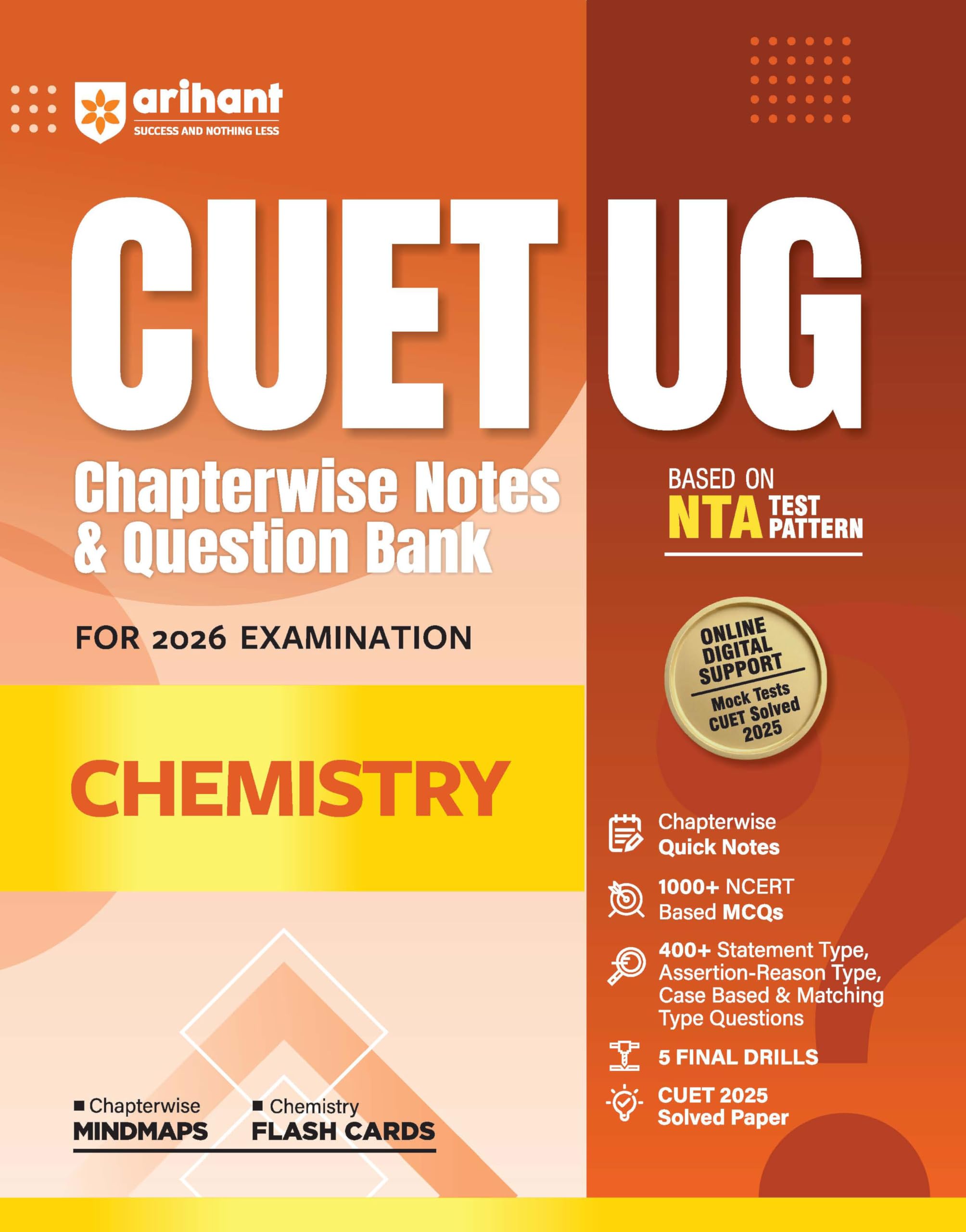 Arihant Cuet Ug 2026 Chemistry Chapterwise Notes & Question Bank | Based On Nta Test Pattern | 1000+ NcertBased Mcqs, Mind Maps