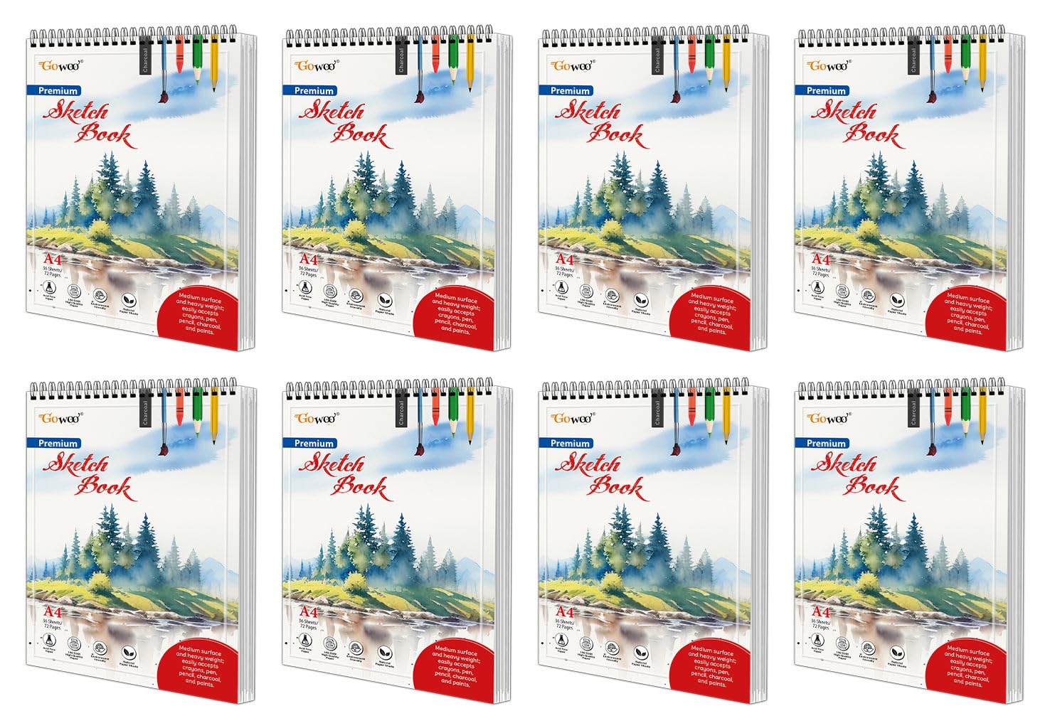 A4 Premium Sketch Book : Top spiral binding Notebooks, 140 GSM Paper, 36 sheets book fo colouring, drawing and painting | Pack o