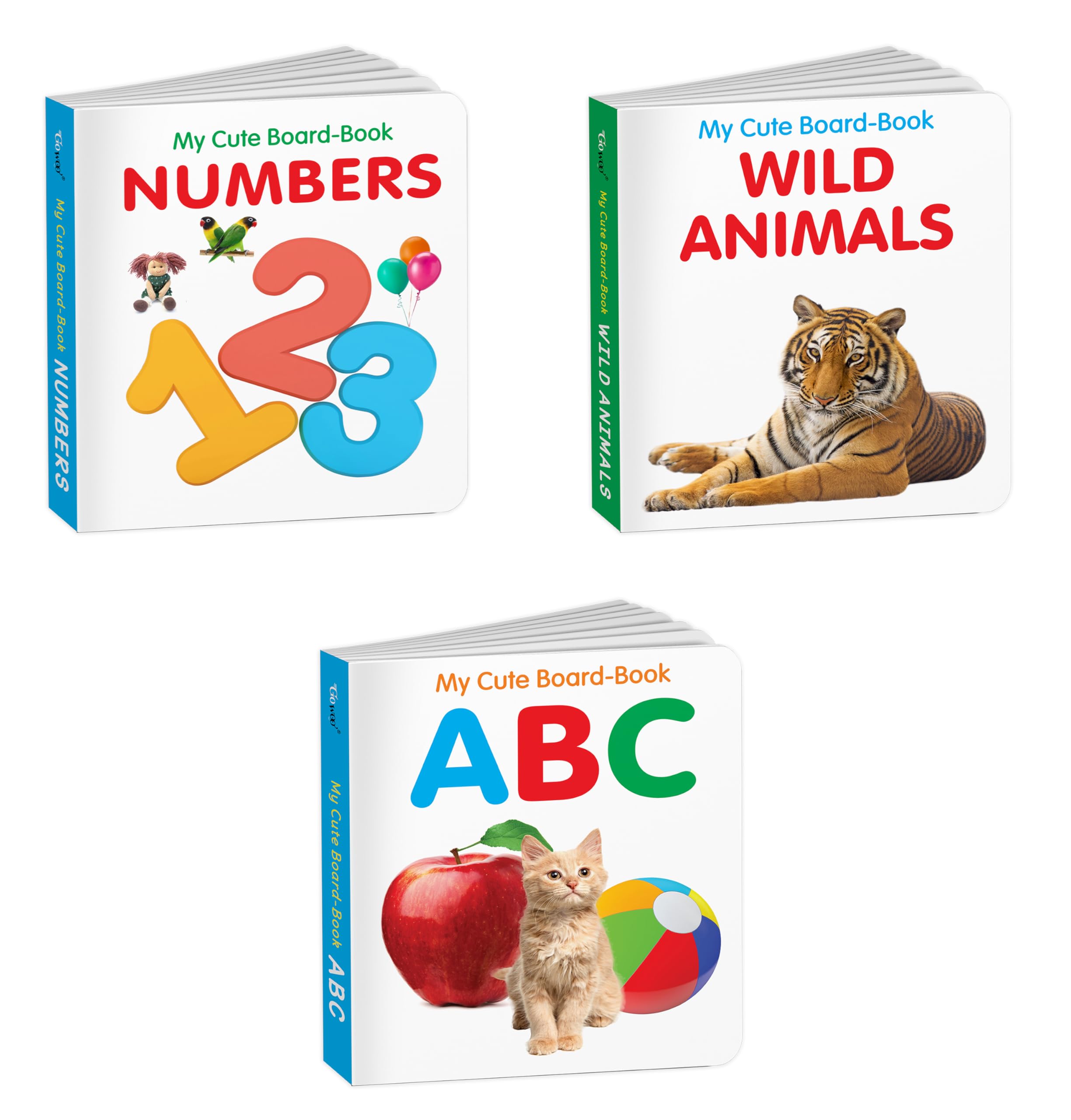 Pocket Board Book Set of ABC, Wild Animals and Numbers : Allinone learning board book, Toddler educational picture books, Pres