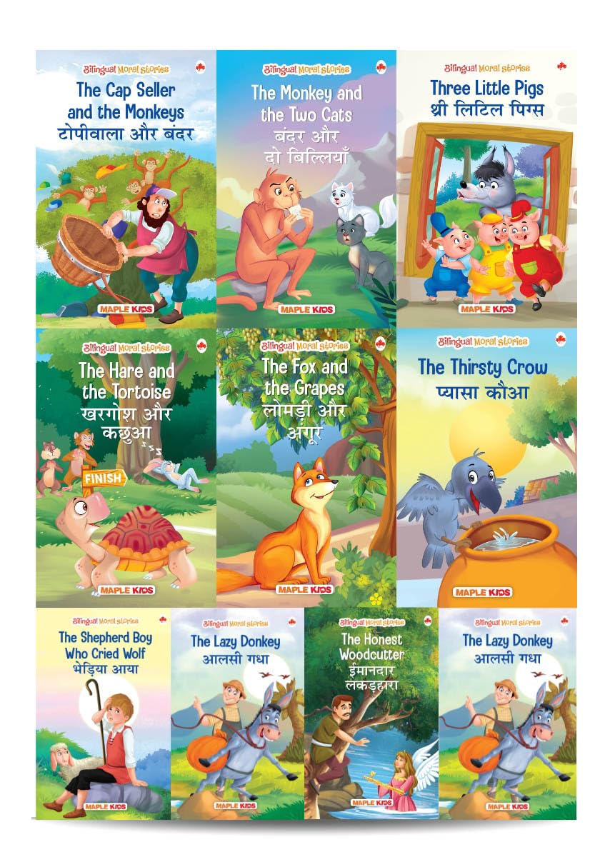 Moral Story Books for Kids (Illustrated) (Set of 10 Books)  Bilingual  English and Hindi Short Stories  Bedtime Children Stor