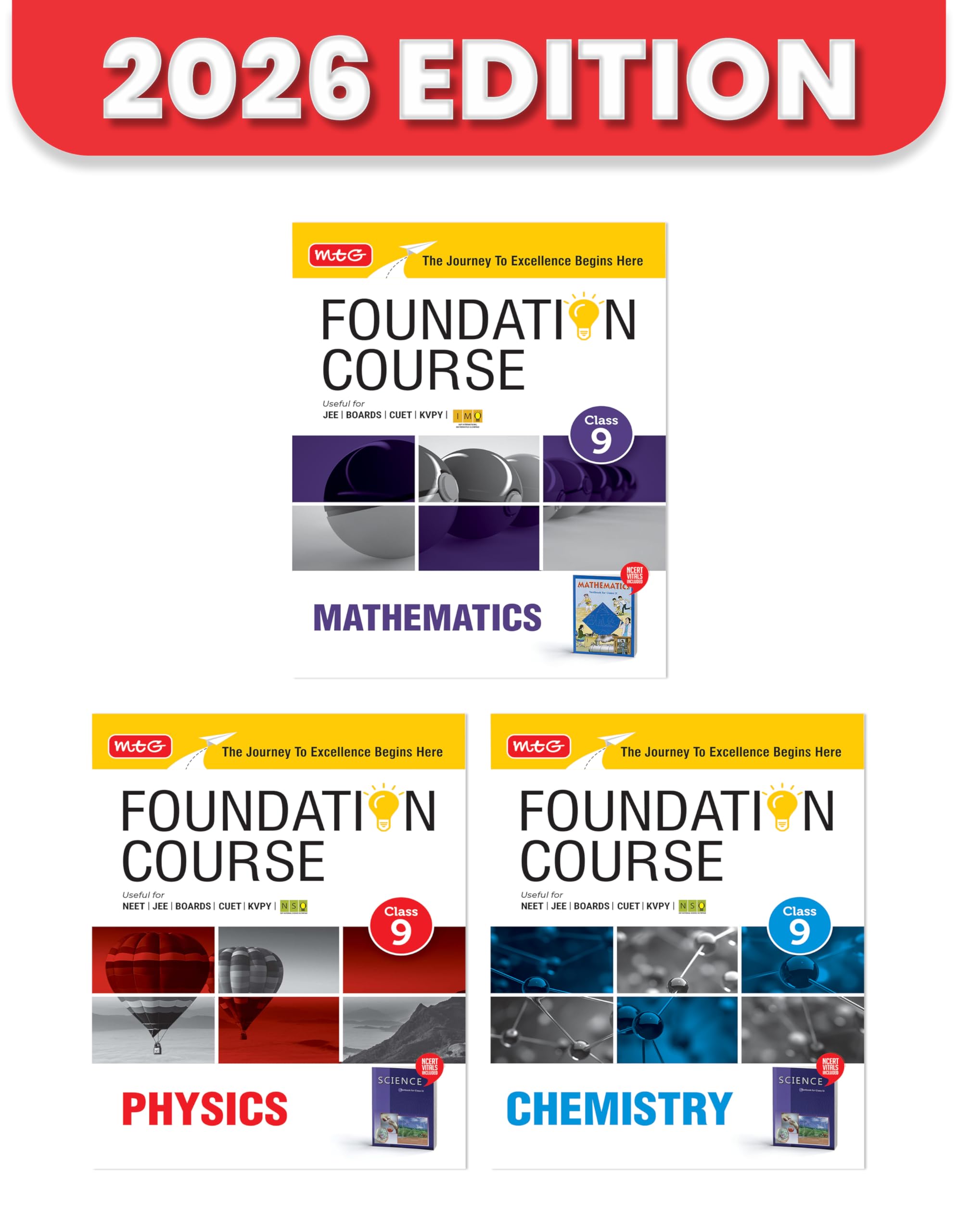 MTG Foundation Course Class 9 Physics, Chemistry & Mathematics (Set of 3 Books) For IITJEE, CUET & Boards Exams (Edition 20262