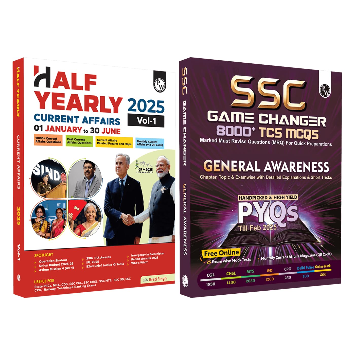 PW Half Yearly Current Affairs Magazine Vol. 1 January to June 2025 and SSC Game Changer General Awareness PYQ Combo Set of 2 Bo