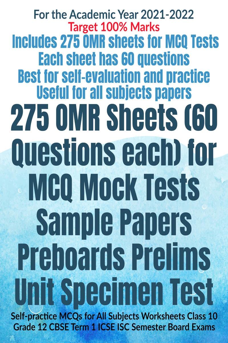 275 OMR Sheets (60 Questions each) for MCQ Mock Tests Sample Papers Preboards Prelims Unit Specimen Test : Selfpractice MCQs fo