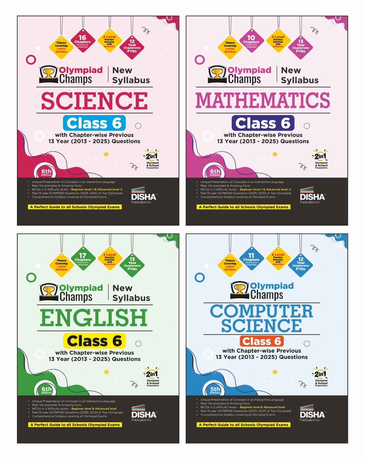 Disha Combo Class 6 (4 books) Olympiad Champs Science, Mathematics, English & Logical Reasoning with Chapterwise Previous 13 Ye