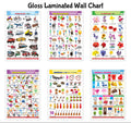 Alphabet, Numbers, Hindi Varnmala, Shapes & Colours, Flowers and Vehicles Gloss Laminated charts : Early learning charts for ki