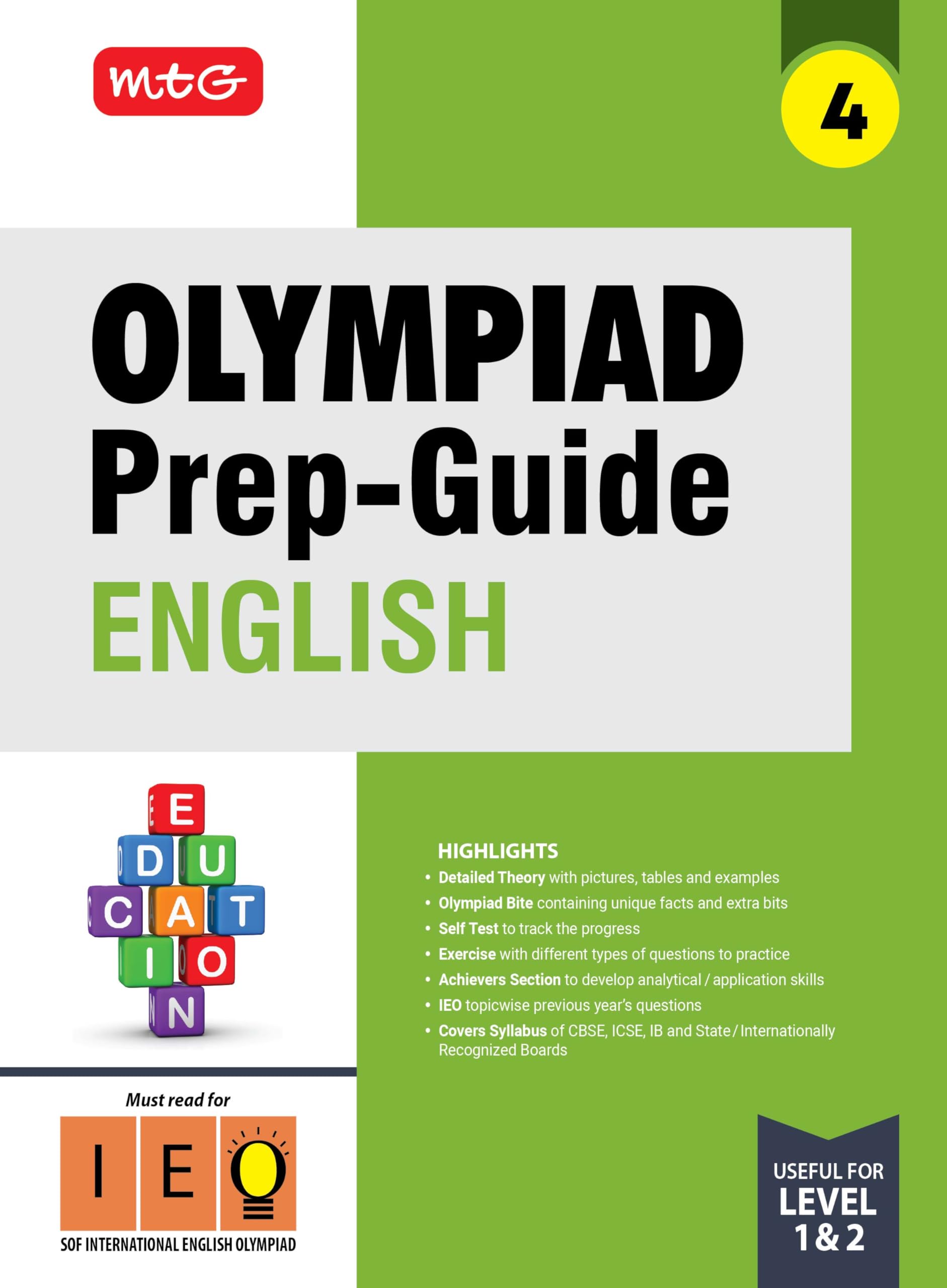 Mtg Olympiad PrepGuide Class 4 English (Ieo)  Detailed Theory, Ieo Topicwise Previous Years Questions With Self Test For Sof 2