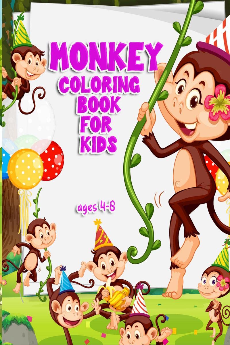 Monkey coloring book for kids ages 4  8 : Coloring book with jungle animal patterns made with professional graphics for girls, 