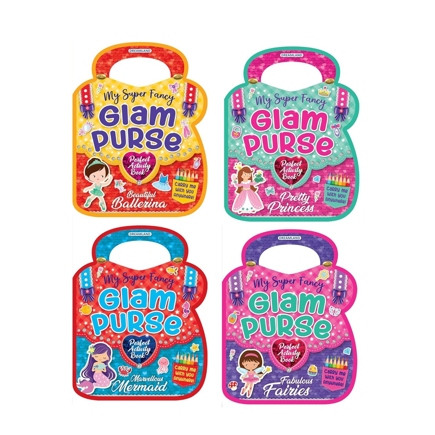 My Super Fancy Glam Purse Pack  A Set Of 4 Activity And Colouring Books For Girls | Beautiful Ballerina, Fabulous Fairies, Marv