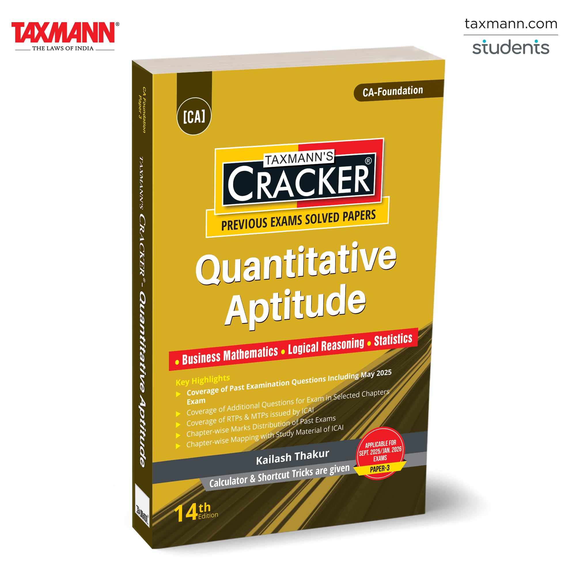 Taxmanns CRACKER for Quantitative Aptitude (Paper 3 | Maths, LR & Stats)  Featuring Past Exam Coverage | TimeSaving Shortcut