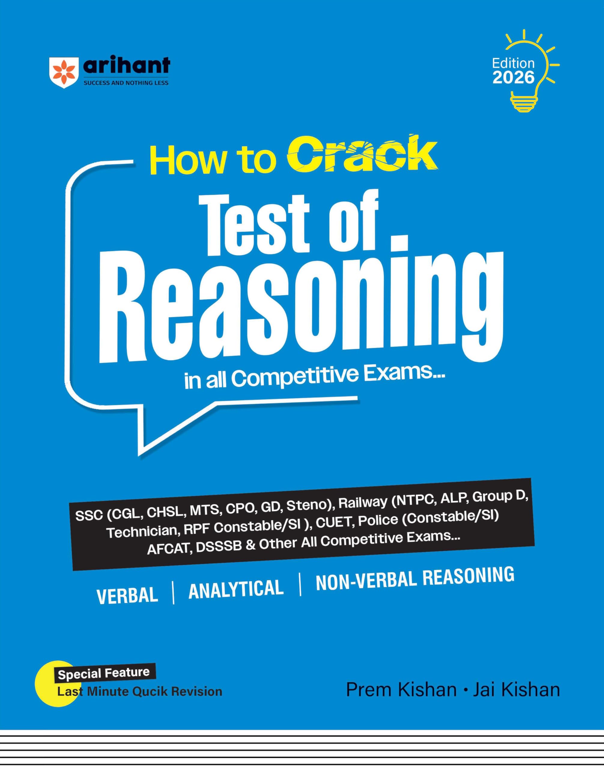 Arihant How to Crack Test of Reasoning | Verbal, Analytical & NonVerbal Reasoning | LastMinute Revision Included | Highly Usef