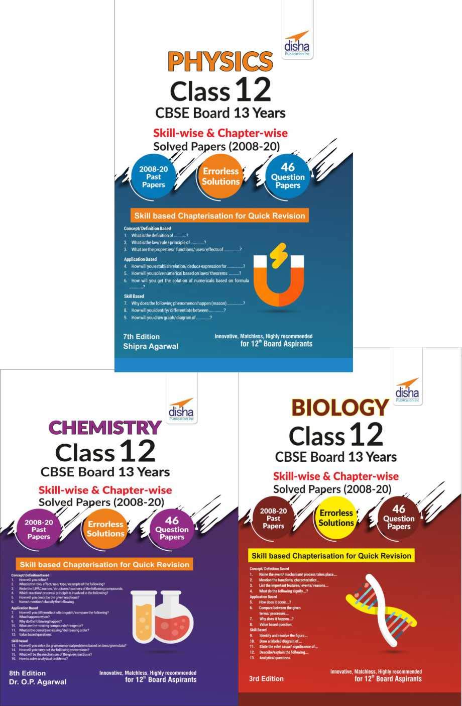 Physics, Chemistry, Biology Class 12 Cbse Board 13 Years SkillWise & ChapterWise Solved Papers (2008  20) 3Nd Edition