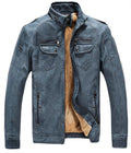 Jmwss Qd Mens Casual Winter Warm Faux Leather Coat Fleece Line Jacket Denim Blue Xxl, Denim Blue, Xxl