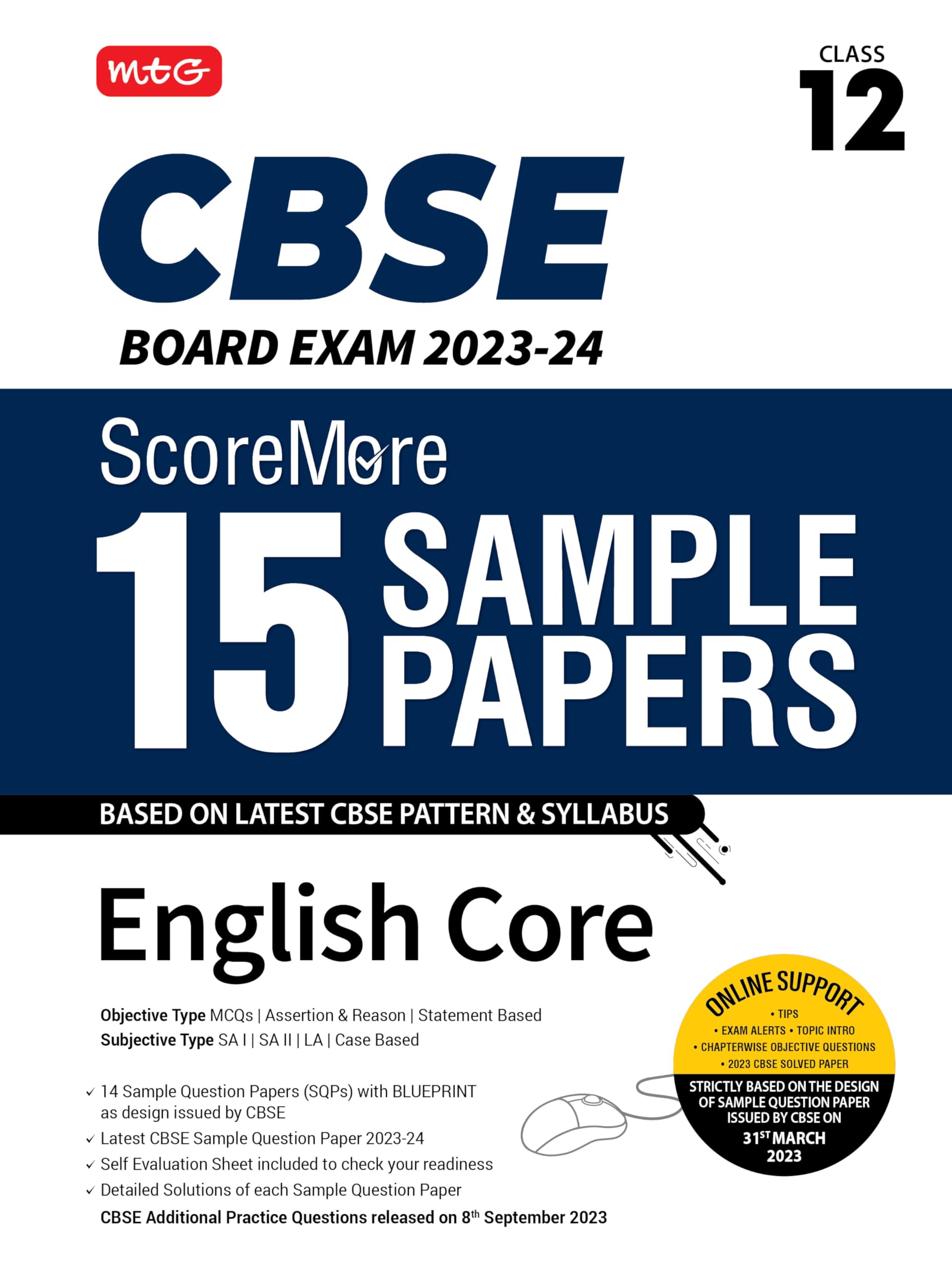 MTG CBSE ScoreMore 15 Sample Question Papers Class 12 English Core Book For 2024 Board Exam (Based on CBSE Latest Pattern)