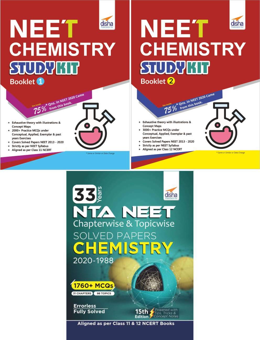 Neet Chemistry Study Kit Booklet 1 & 2 With 33 Years Solved Papers Past Questions