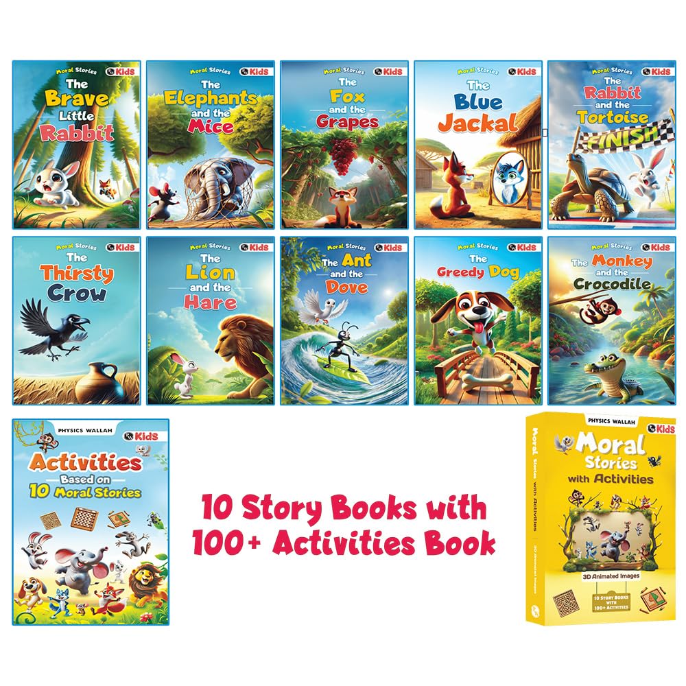 Set Of 10 Moral Story Book For Kids With 100+ Activities Book, Short Illustrated Stories With 3D Animated Images, Story Book For