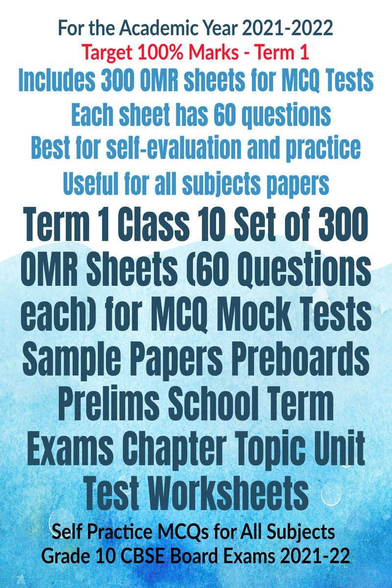 Term 1 Class 10 Set of 300 OMR Sheets (60 Questions each) for MCQ Mock Tests Sample Papers Preboards Prelims School Term Exams C