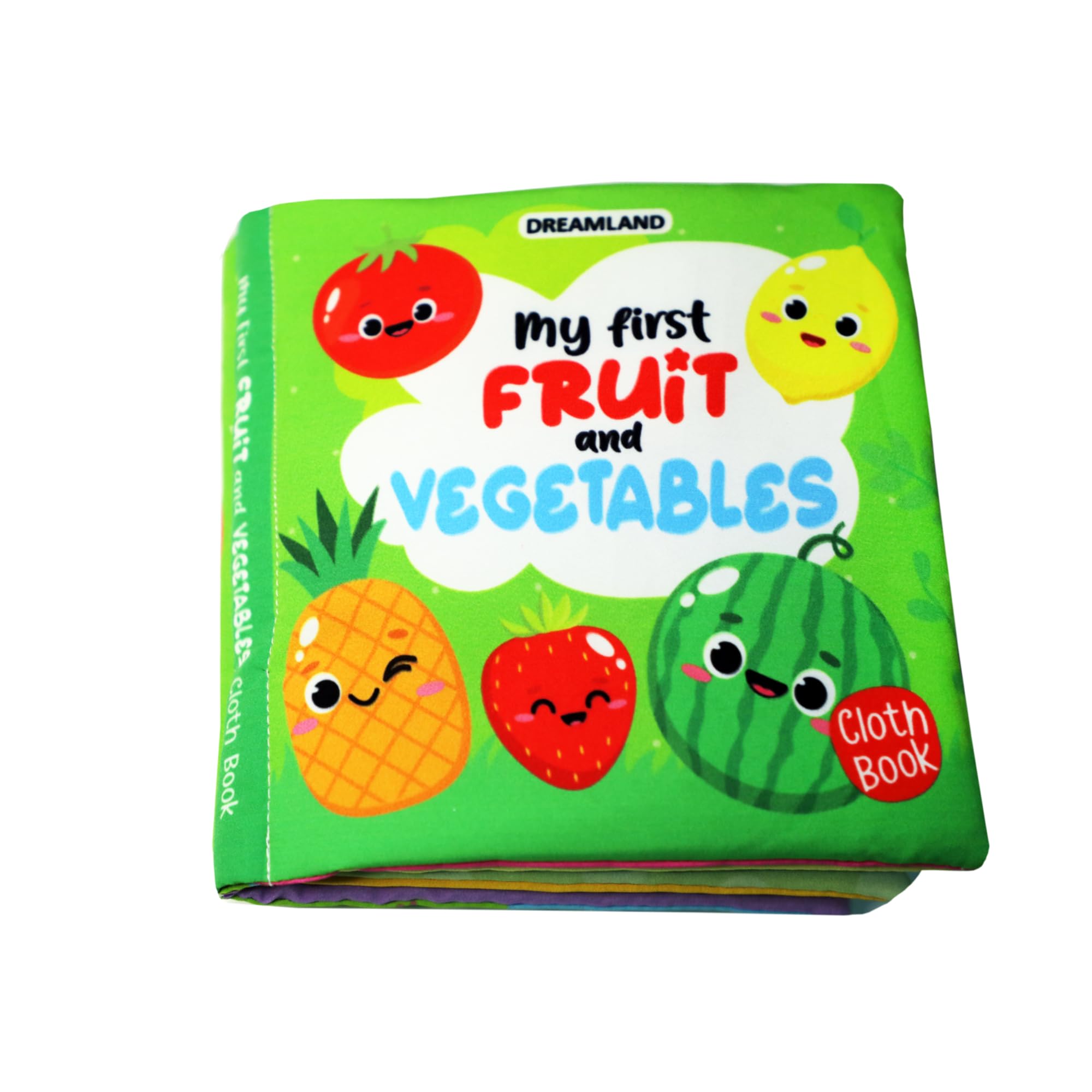 Baby My First Cloth Book Fruit And Vegetables With Squeaker And Crinkle Paper, NonToxic Early Educational Book For Toddlers, In