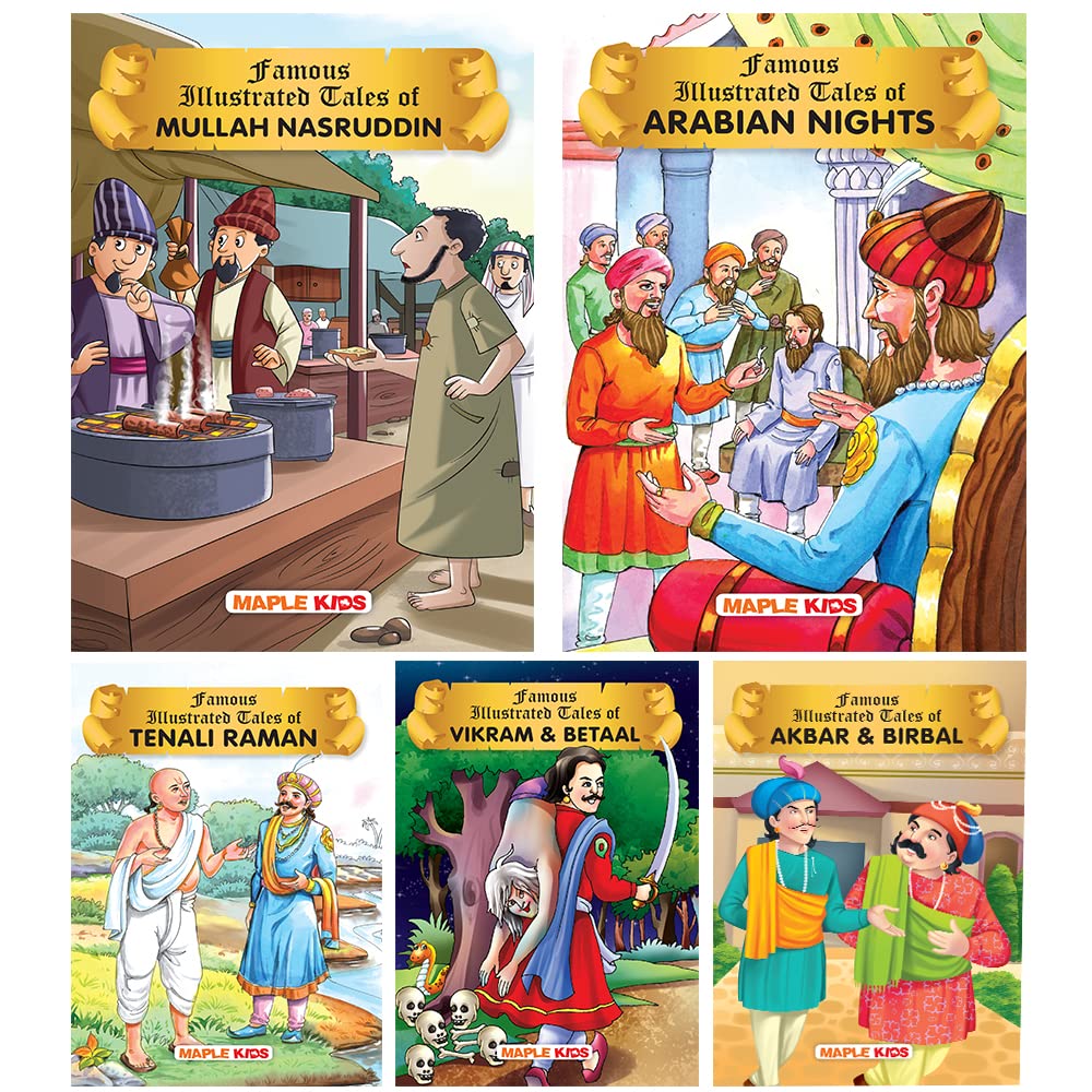 Witty Tales (Illustrated) (Set of 5 Books with 90 Moral Stories)  Tenali Raman, Vikram & Betaal, Akbar & Birbal, Mullah Nasrudd