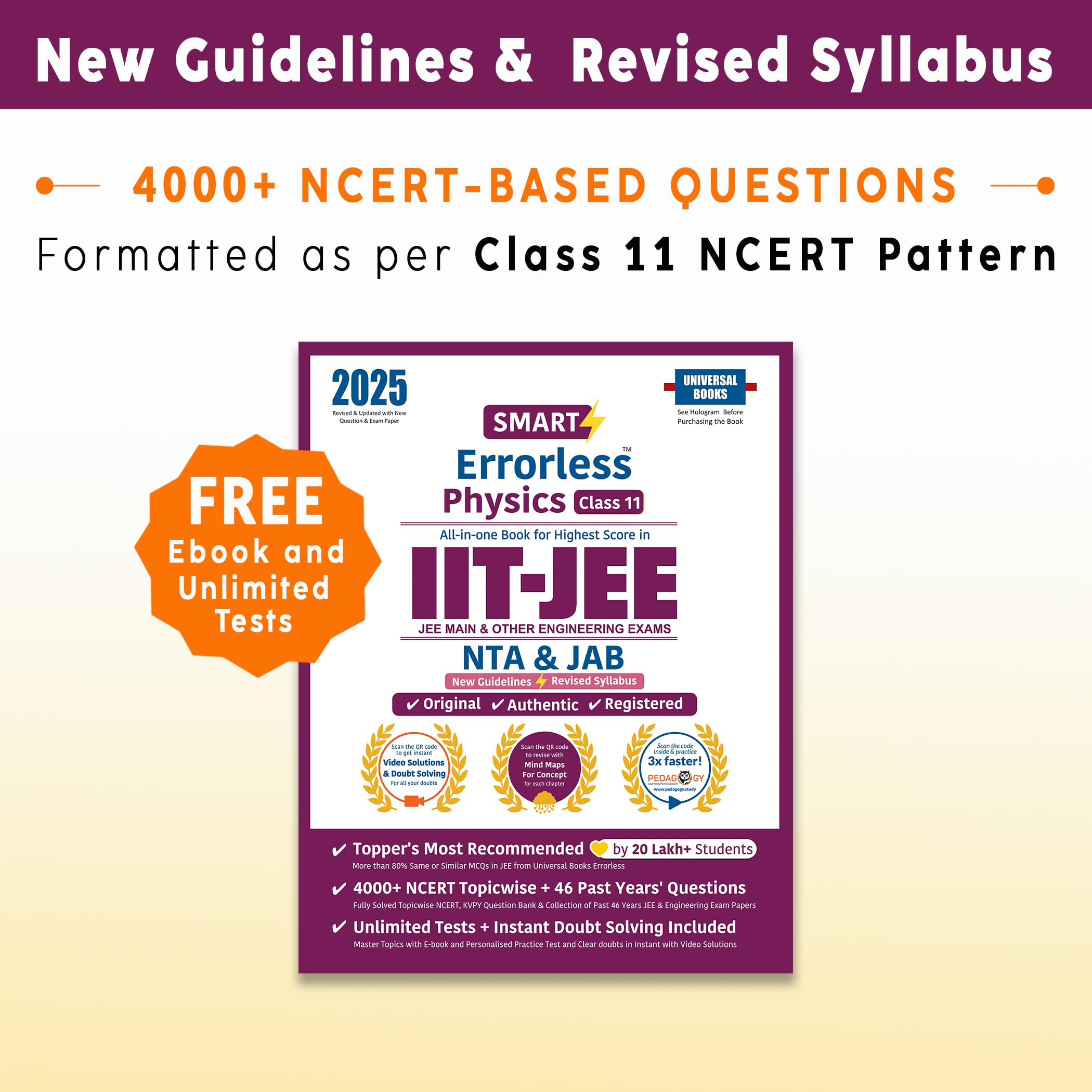 Smart Errorless Physics JEE(Main and Advanced) Class 11 (2025)  NCERT Based | 4000+ NCERT & New Pattern Questions | 46 Past Yea