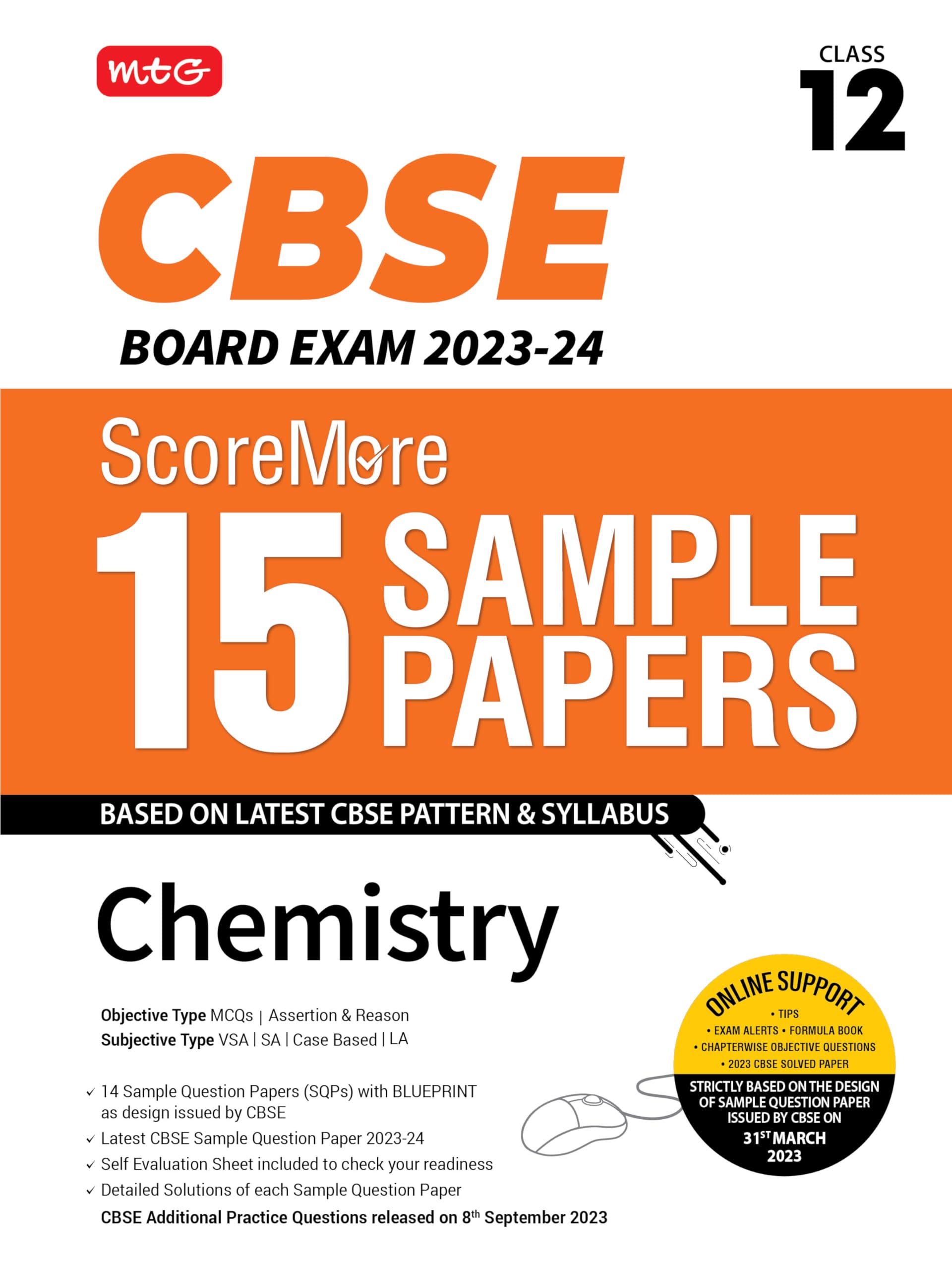MTG CBSE ScoreMore 15 Sample Question Papers Class 12 Chemistry Book For 2024 Board Exam (Based on CBSE Latest Pattern)