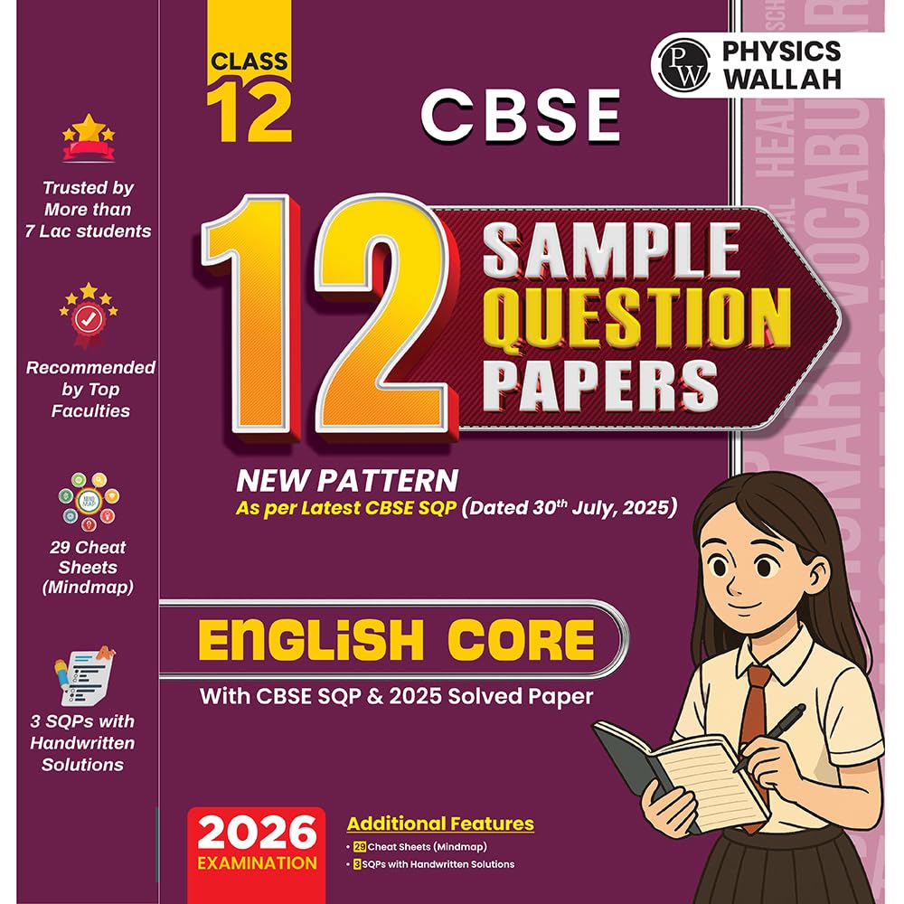 Pw Cbse Class 12 Sample Papers EnglishFor 2025  2026 Board Exam | 15 NewPattern Papers Per Subject + 111 Most Probable Questio