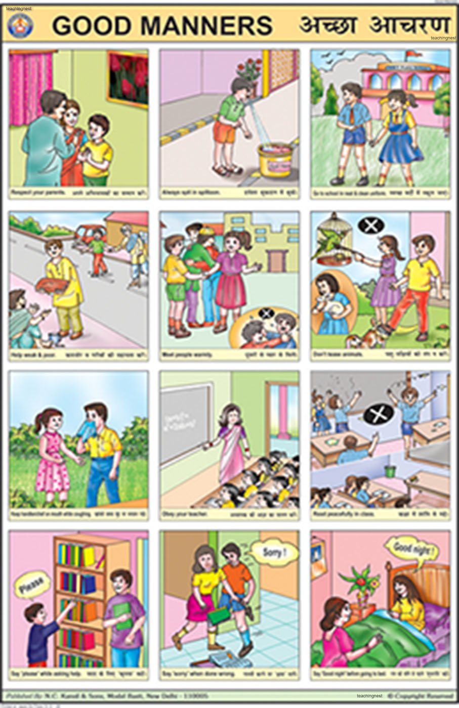 Cc17 | Teachingnest | Good Manners Chart (50X75Cm) | Charts For Children | With Rollers | English  Hindi Combined [Wall Chart]