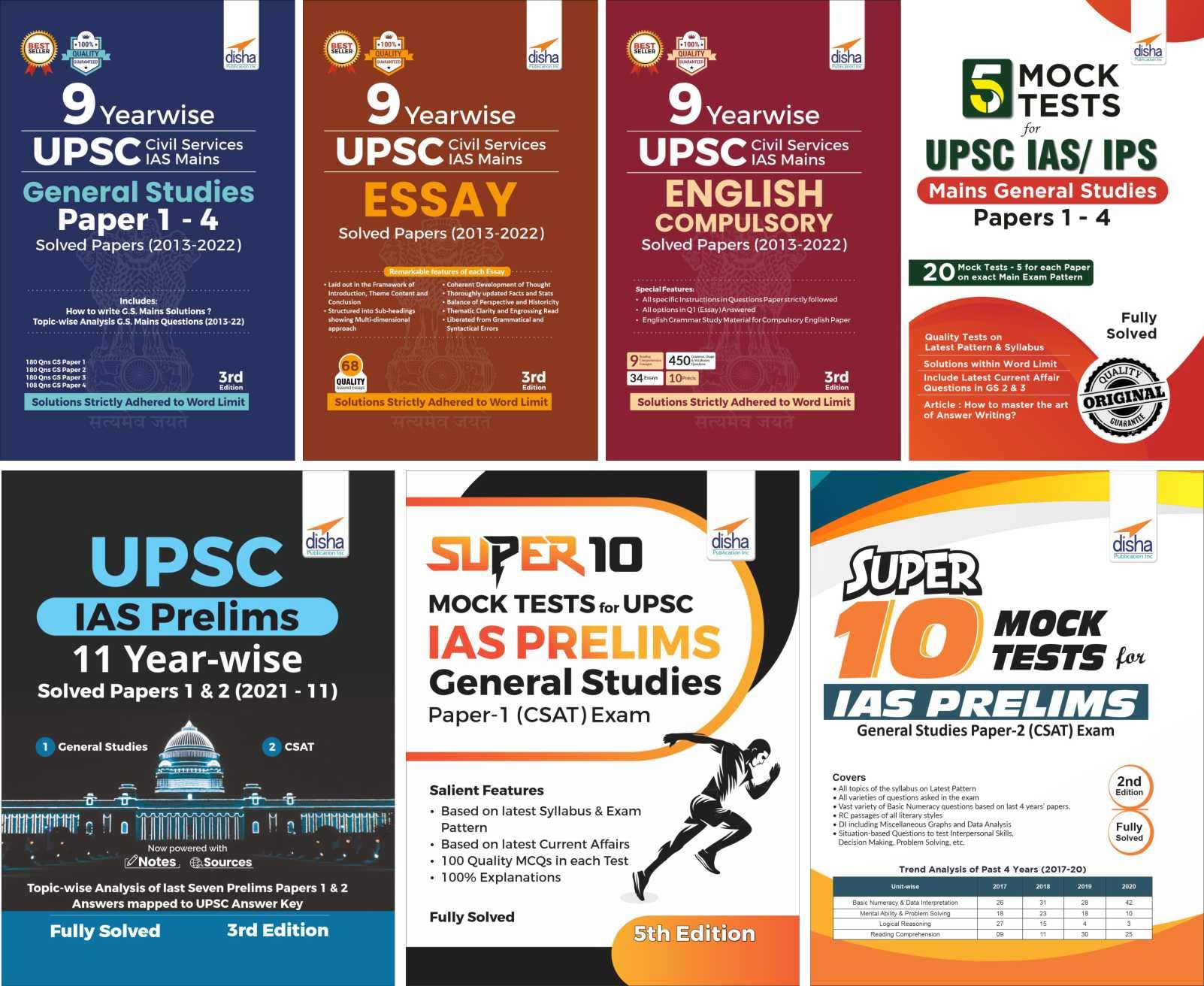 Upsc Ias General Studies YearWise Solved Papers Prelims (11 Years) & Mains (9 Years) With Mock Tests  Set Of 7 Books  3Rd Edi